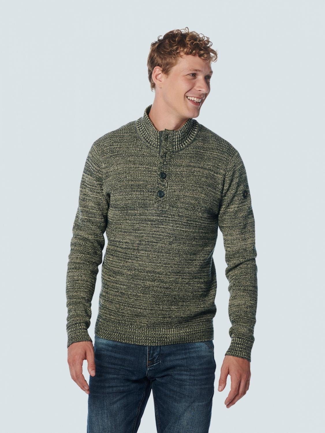 NO EXCESS Sweatshirt Pullover Half Zipper + Button Multi