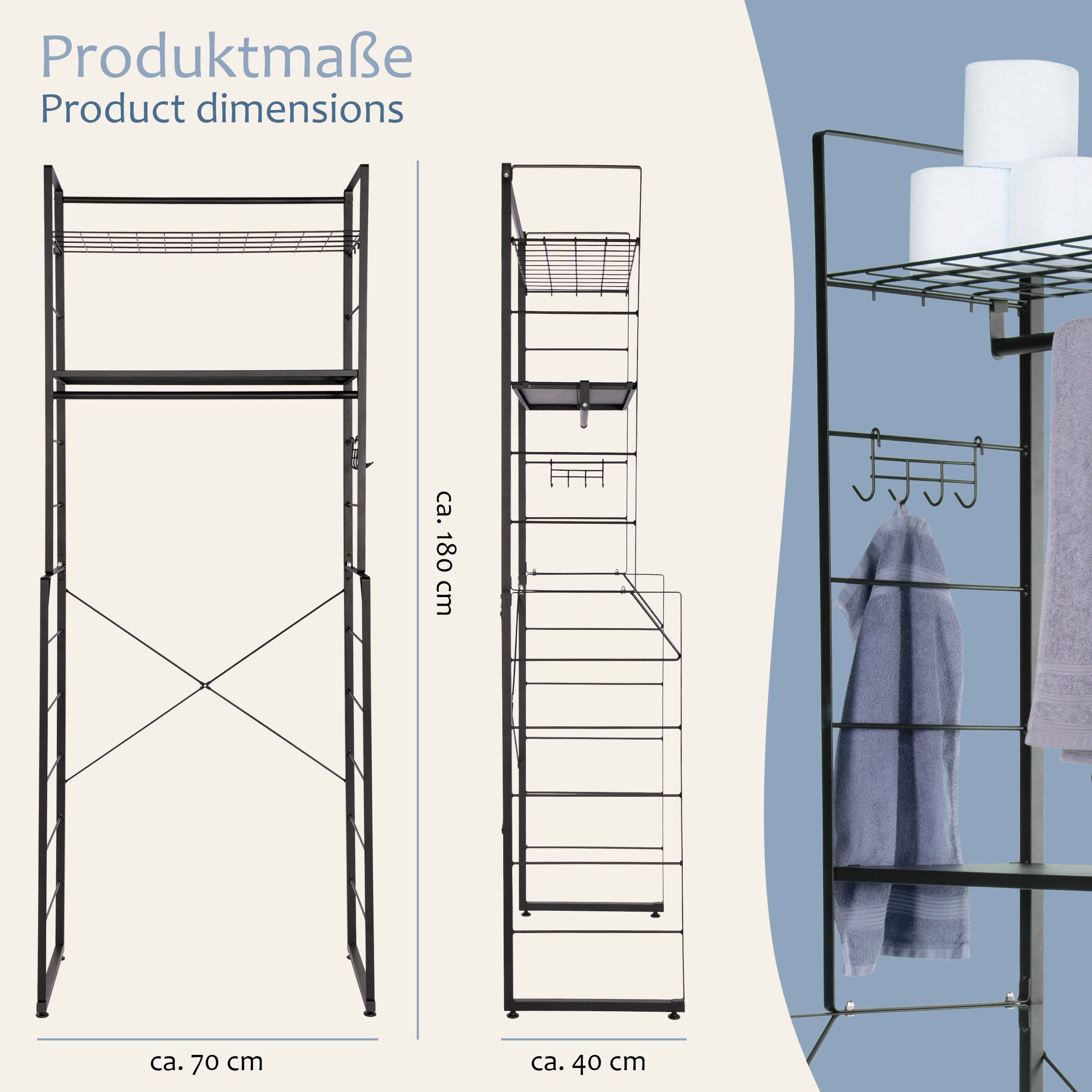ONVAYA Waschmaschinenumbauschrank mit Kleiderstange und 4 Haken ǀ Waschmasc günstig online kaufen