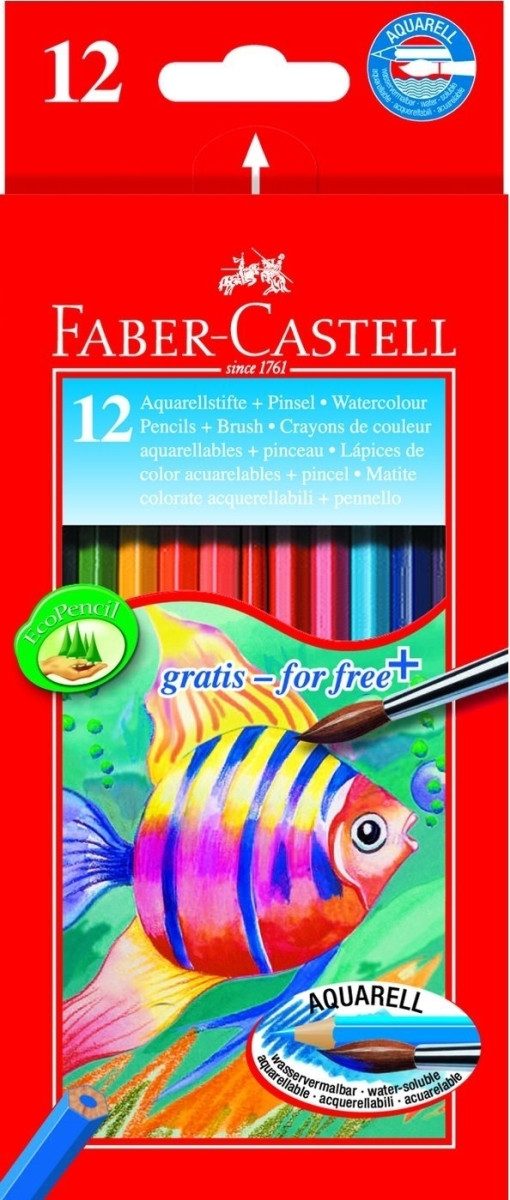 Faber-Castell Maltuch Kinder-Aquarellfarbstifte 12 Aquarellfarben + Pinsel im Kartonetui