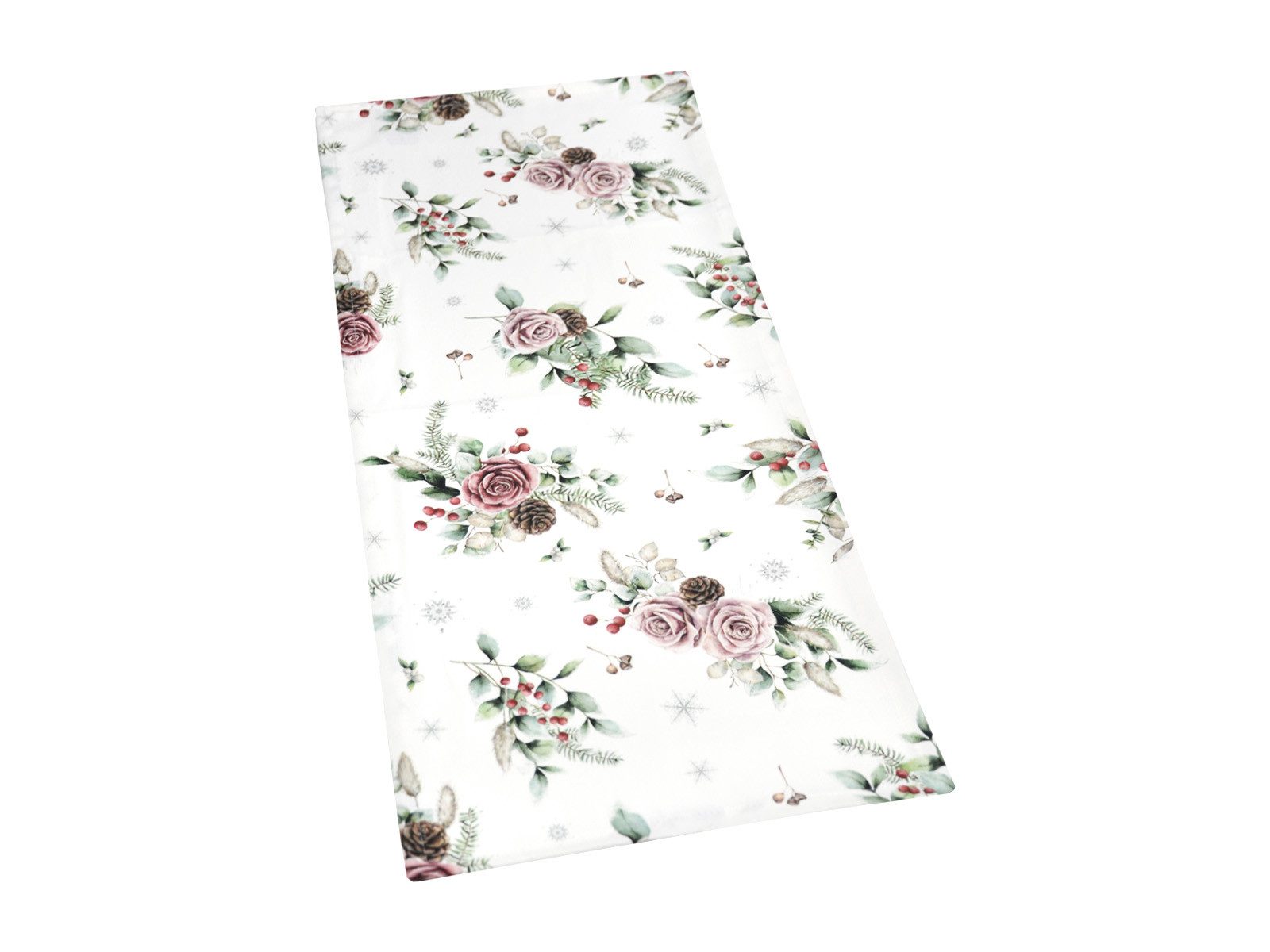 beties Tischläufer Magie des Winters Frost-Rose (1-tlg, 1 Stück Tischläufer), mit Rosen, Kiefernzapfen und Zweigen