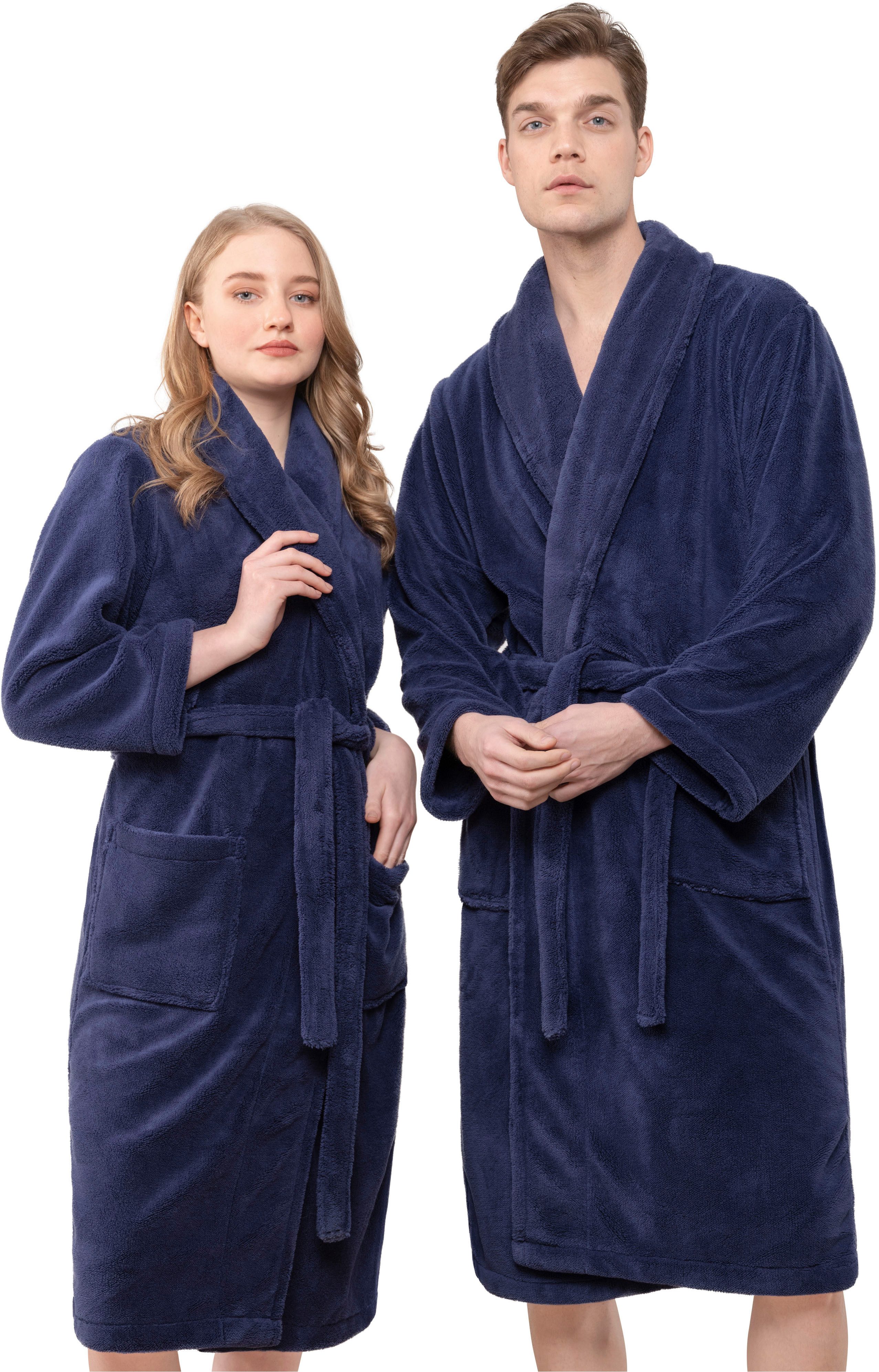 HAMMETEX Bademantel Bademantel unisex, ultraweicher & flauschiger Fleecemantel, Langform, Fleece, Schalkragen, Gürtel, ideal für Sauna & Spa, Hotelbademantel, Morgenmantel