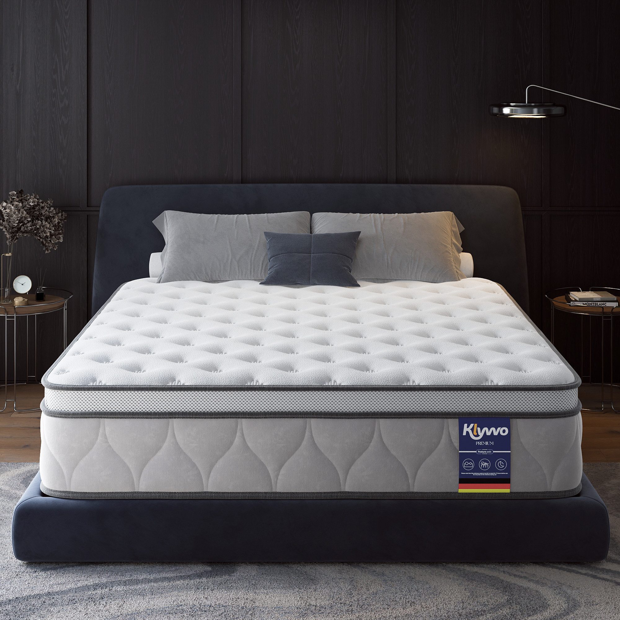 Boxspringmatratze 7-Zonen Federkernmatratze, Härtegrad H3, mit 1000 Federn & Memory Foam, Klyvvo, 26 cm hoch, Rückenentlastende, Bewegungsisolierung, Druckentlastung, Atmungsaktiv