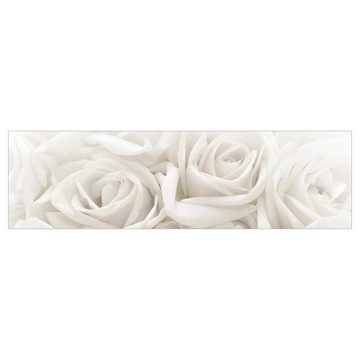 Bilderdepot24 Küchenrückwand weiß dekor Blumen Romantik Wandpaneel Küche Weiße Rosen, (1-tlg., Nischenrückwand - für Fliesenspiegel ohne Bohren - matt), Spritzschutz Rückwand Küche Herd - Folie selbstklebend versch. Größen