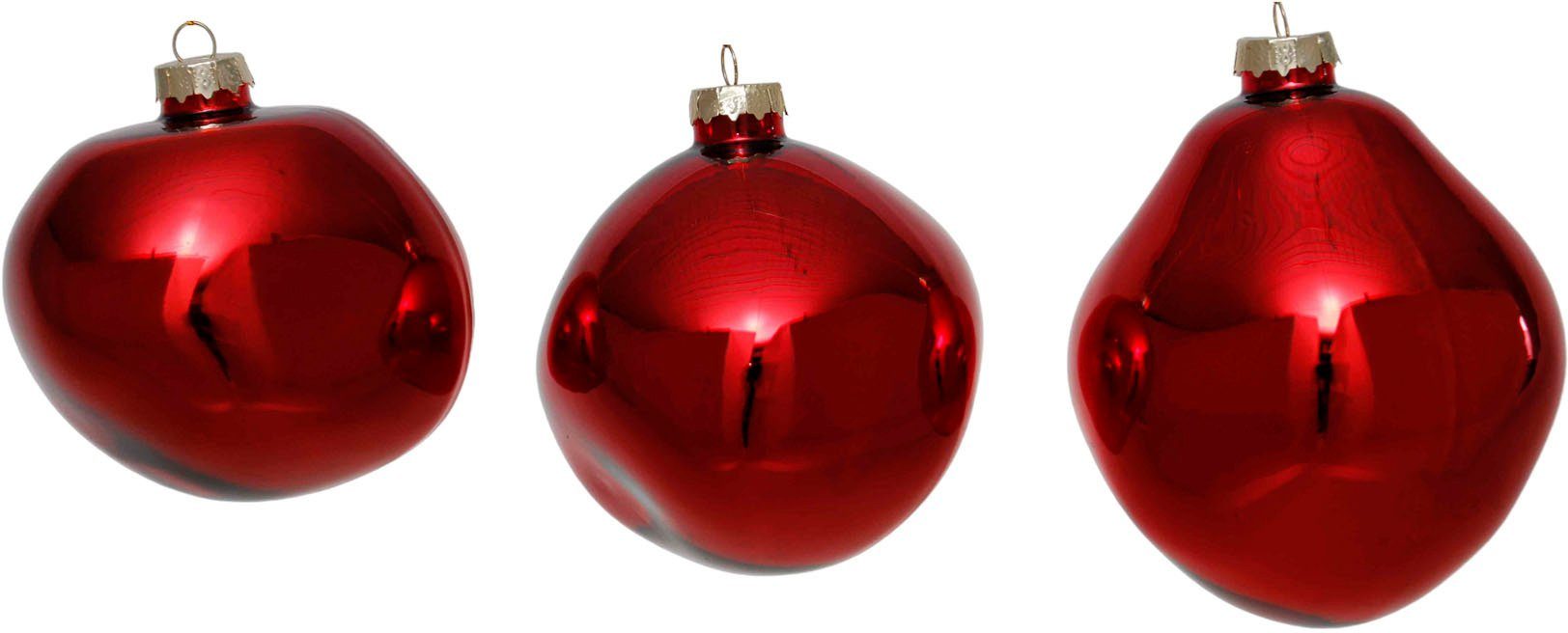 Leonique Weihnachtsbaumkugel Birdelle glänzend, Weihnachtsdeko,  Christbaumschmuck, Christbaumkugeln (3 St), Baumkugeln in organischer Form,  Ø 10 cm, organische Kugeln aus Glas