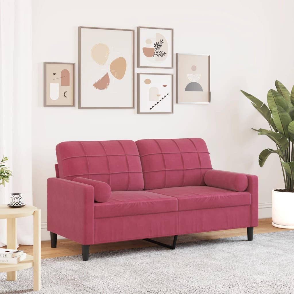 vidaXL Sofa, 2-Sitzer-Sofa mit Zierkissen Weinrot 140 cm Samt