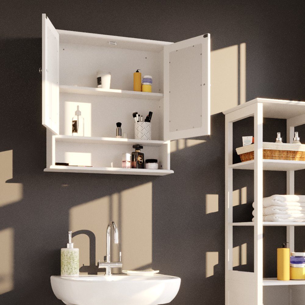 Türen Vicco mit 58x56cm Spiegelschrank BIANCO Badspiegel Ablage Badezimmerspiegelschrank 2 Weiß