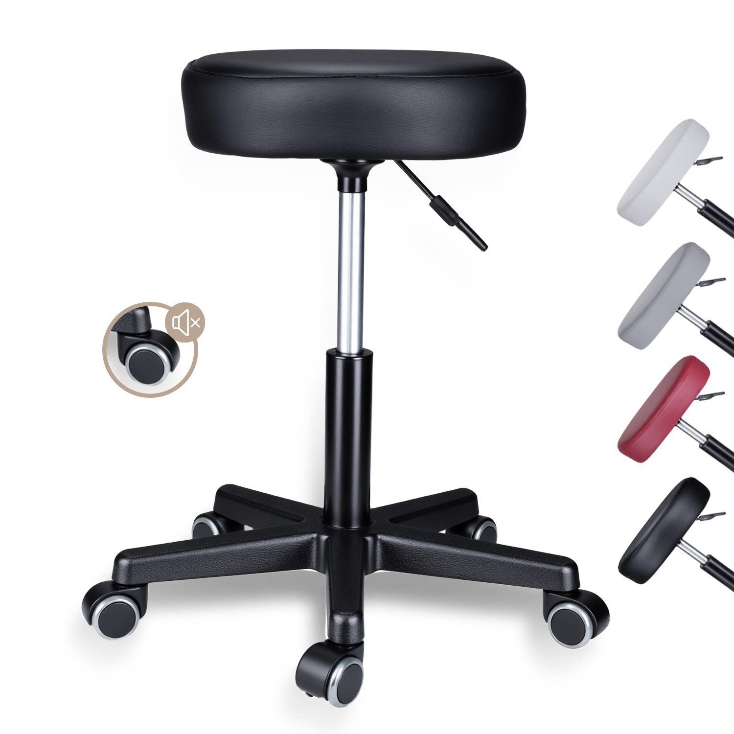 Zedelmaier Hocker Поворотний табурет Офісний табурет Високі табурети Arbeitshocker Polsterung, 46-60cm Höhenverstellbarer, 360°drehbar mit 5 Rollen