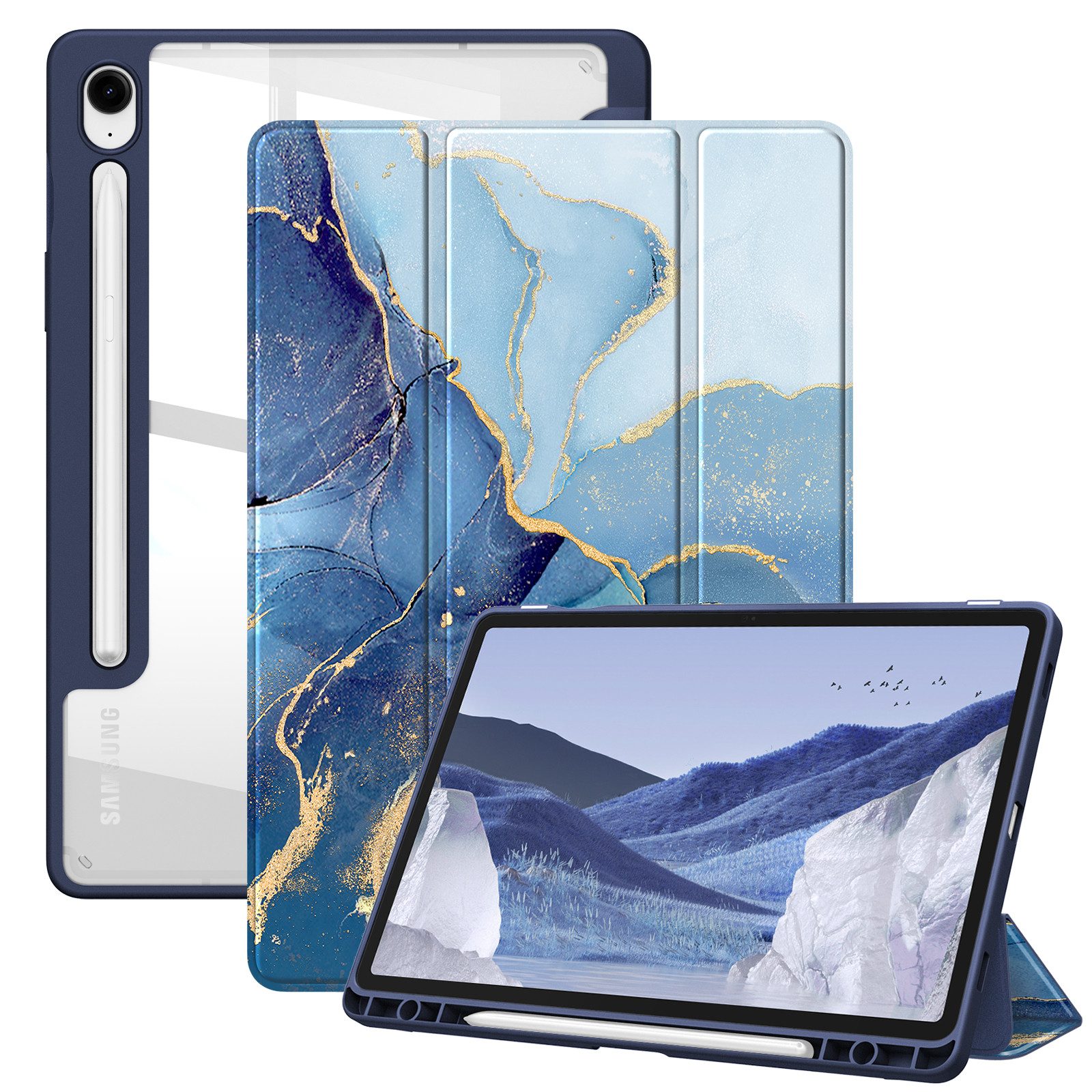 Fintie Tablet-Hülle für Samsung Galaxy Tab S10 Lite/S10 FE/S9 FE 10.9 Zoll & S9 11 Zoll, mit Stifthalter - Stoßfeste Schutzhülle mit transparenter Hartschale