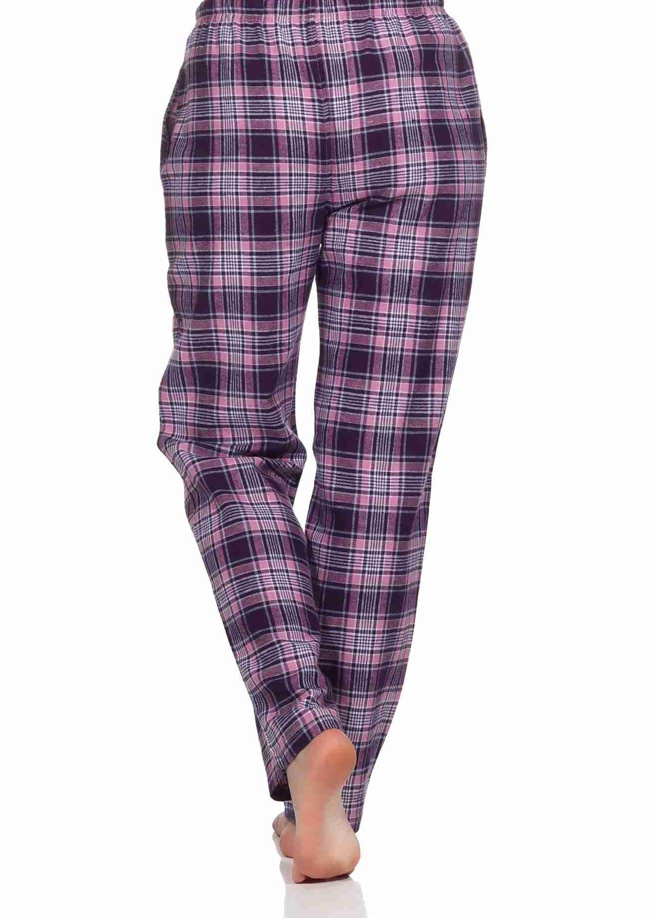 Normann Pyjama Dame Flanell Schlafanzug Hose kariert aus Baumwolle ideal zum relaxen – Bild 4 von 4
