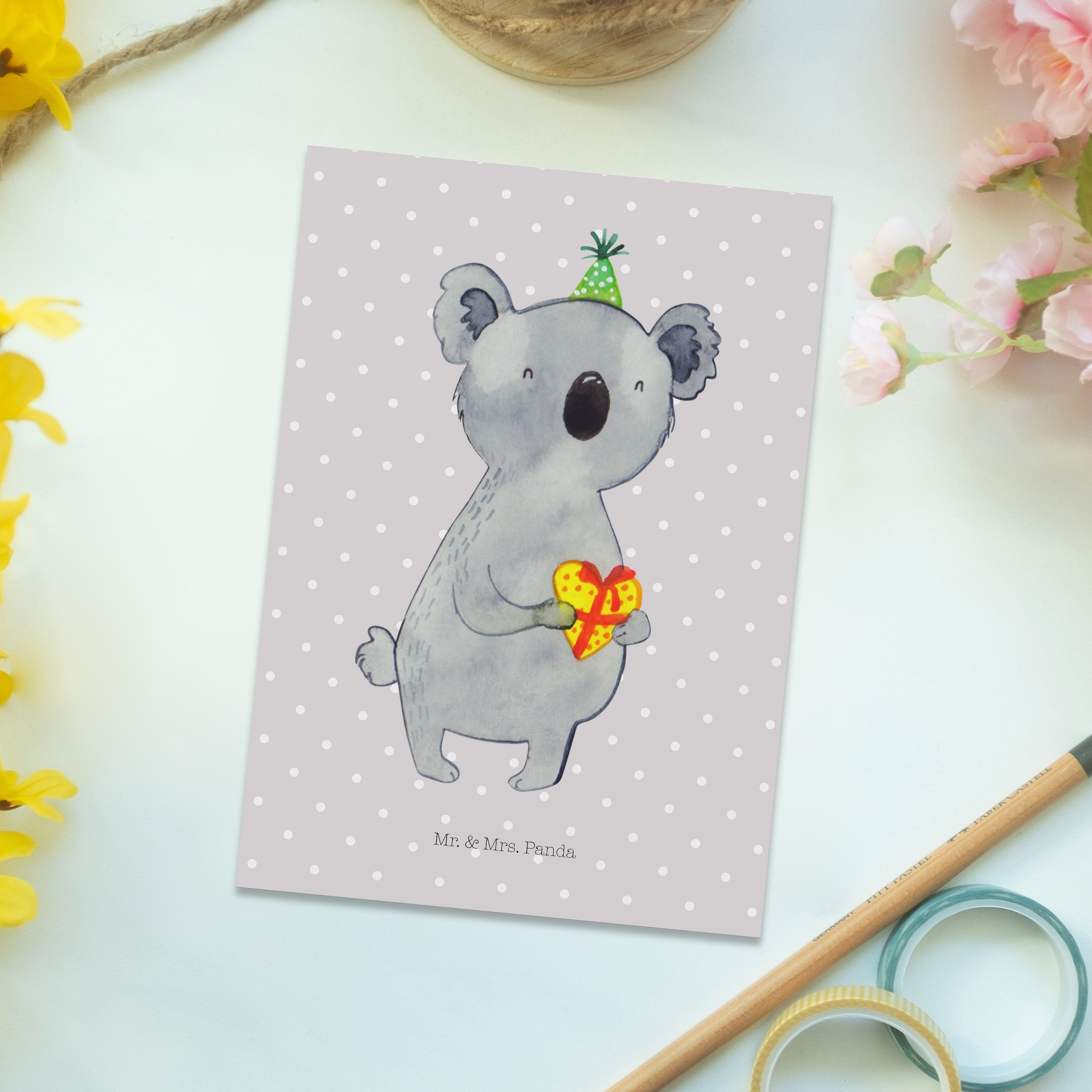 Mr. & Mrs. Panda Postkarte Koala Geschenk, Postkarte, Grau Pastell, Geburtstag, Postkarten, Gesc, bildkarte Ansichtskarten Geburtstag