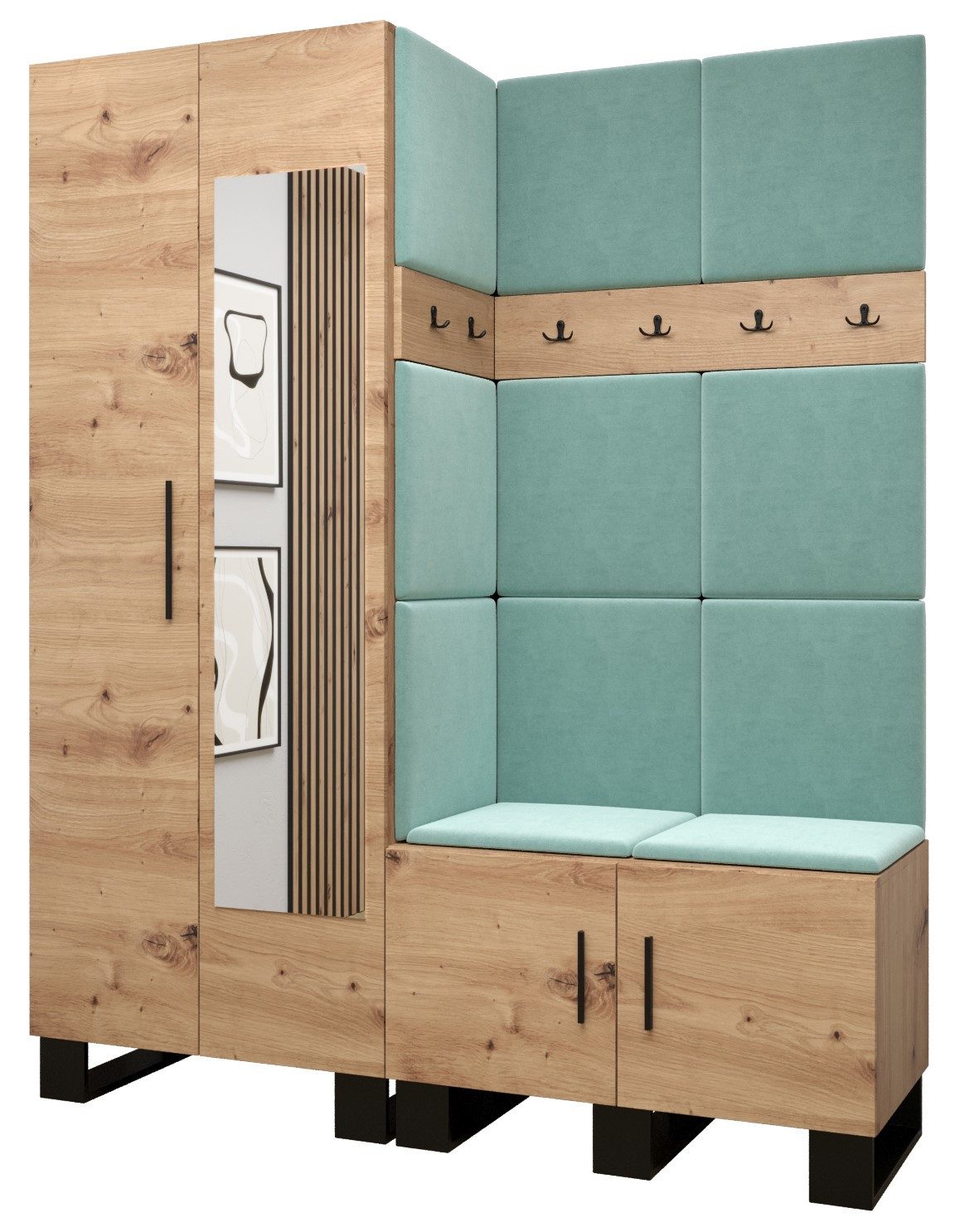 ABIKS MÖBEL Garderoben-Set ARTIN Set 14 Garderobe mit gepolsterten Paneelen, Industriell Design