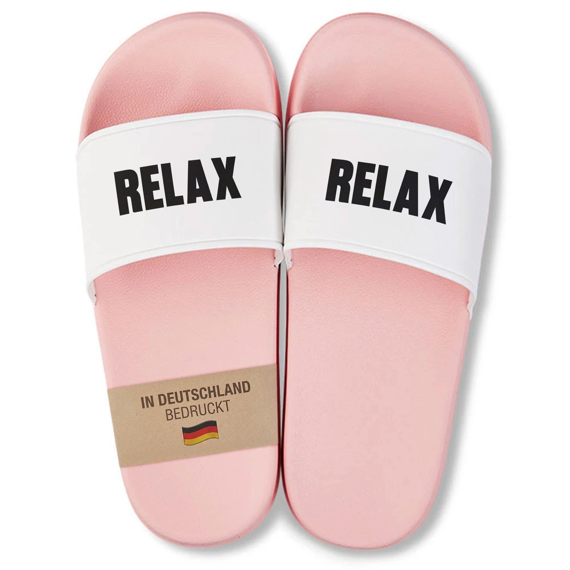 22Feels Badelatschen Damen Pink Geschenk Sommer Urlaub RELAX Schriftzug Badepantolette IN DEUTSCHLAND BEDRUCKT
