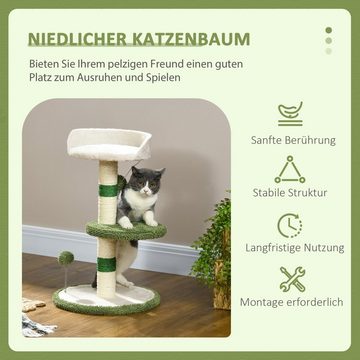 PawHut Kratzbaum 64 cm Runder Katzenbaum mit Liegefläche, Spielball, Sisal, geeignet für Katzen bis 4 KG, Weiß+Grün