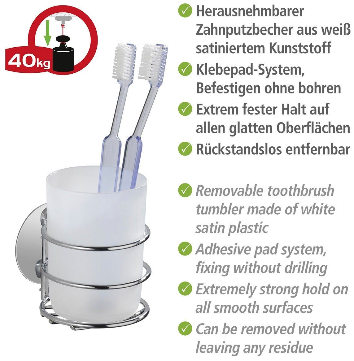 WENKO Zahnputzbecher Turbo-Loc®, aus weiß satiniertem Kunststoff – Bild 4 von 5