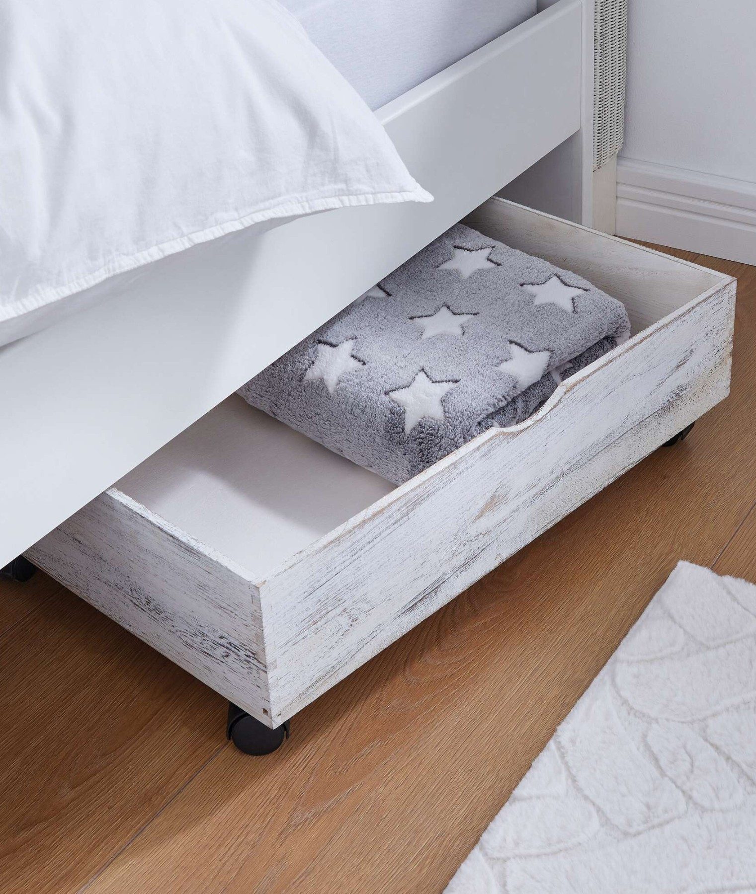 Dekoleidenschaft Bettschubkasten Bettschublade "Shabby" weiß, Bettkasten Sc günstig online kaufen