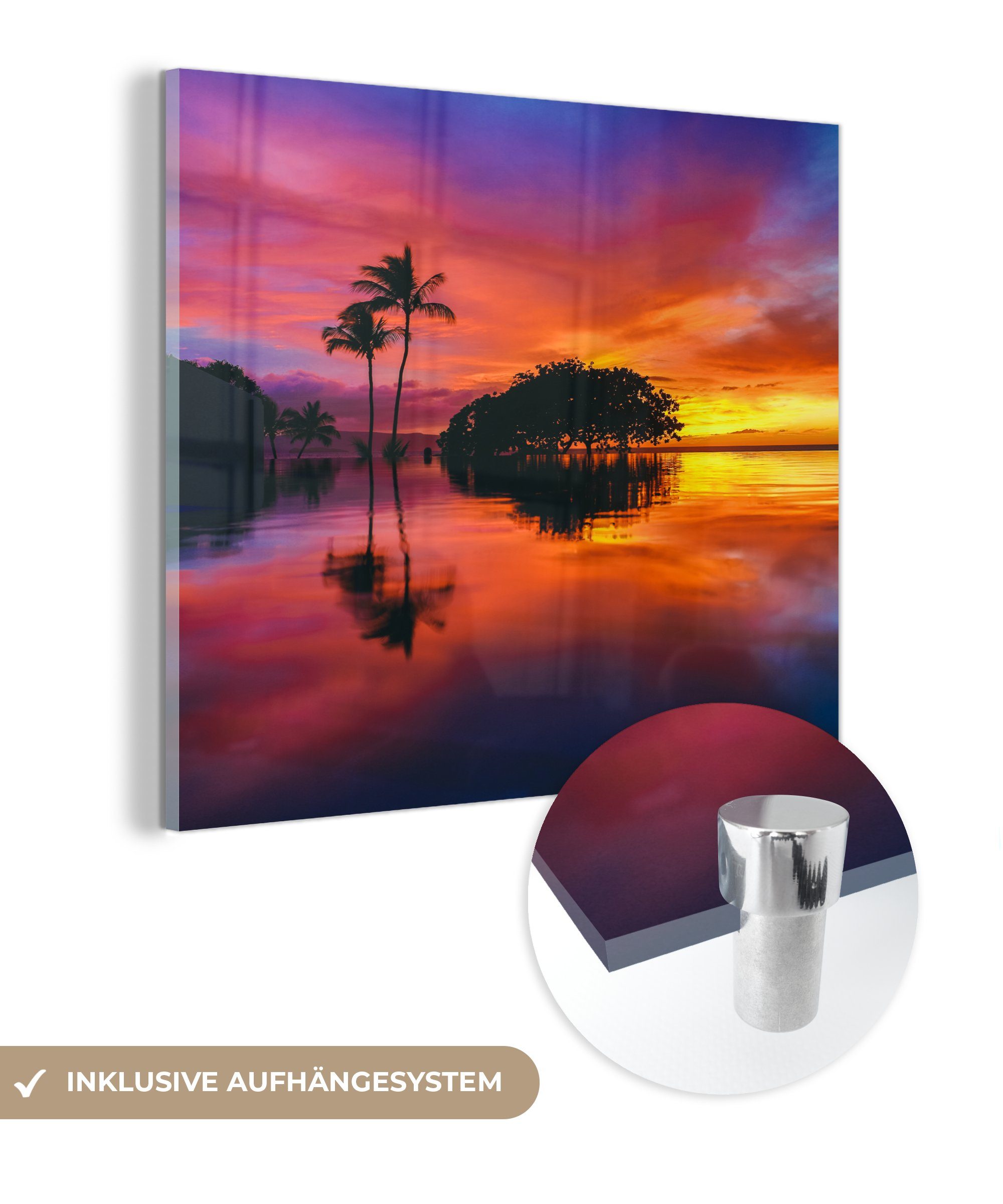 MuchoWow Acrylglasbild Ein farbenprächtiger Sonnenuntergang am Wailea Beach in den USA auf, (1 St), Glasbilder - Bilder auf Glas Wandbild - Foto auf Glas - Wanddekoration
