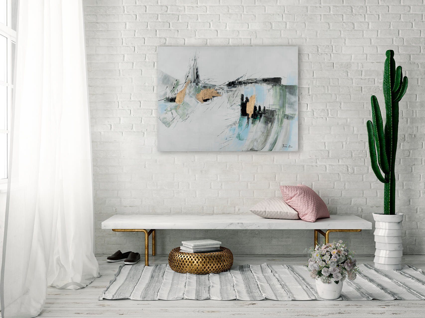 KUNSTLOFT Gemälde Abstractionist 100% Landscape 100x75 Wohnzimmer Leinwandbild HANDGEMALT cm, Wandbild