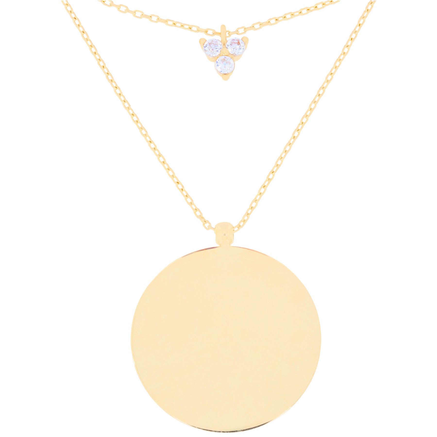 Stella-Jewellery Collier 585er Gold 2-reihige Collierkette mit Gravurplatte, Collierkette mit Gravurplatte und Zirkonia