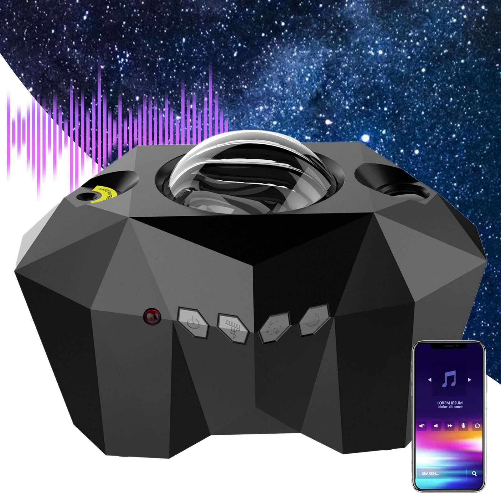 MODFU LED-Sternenhimmel Galaxy Projektor Sternenhimmel Lampe Nachtlicht, ohne Akku mit Bluetooth Lautsprecher, LED fest integriert, Farbwechsler, mit 5 Helligkeitsstufen Musikmodus für Schlafzimmer Kinder Party usw.