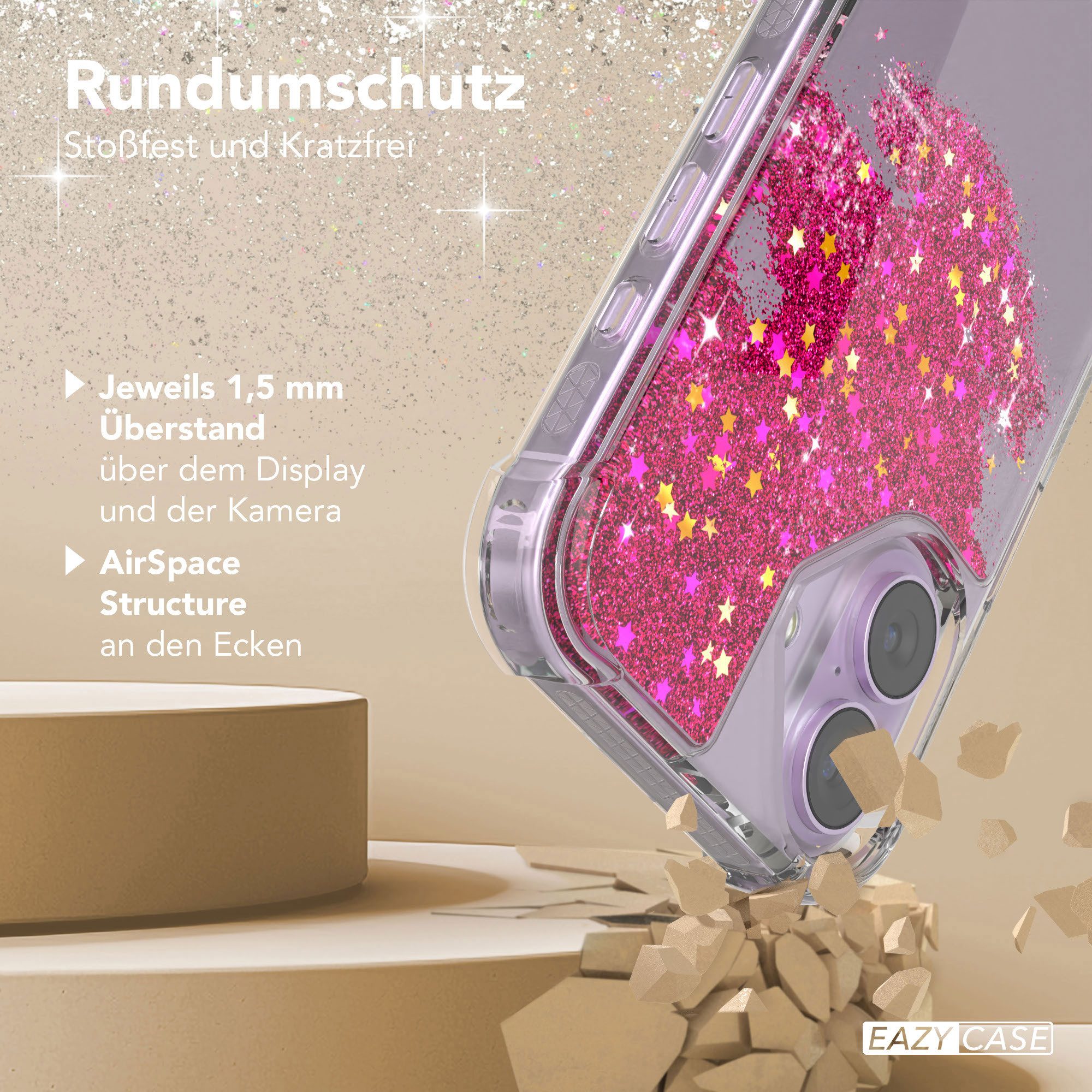 EAZY CASE Handyhülle Liquid Glittery Case für Apple iPhone 17 6,3 Zoll, Glitzerhülle Shiny Slimcover stoßfest Durchsichtig Bumper Case Pink – Bild 5 von 5