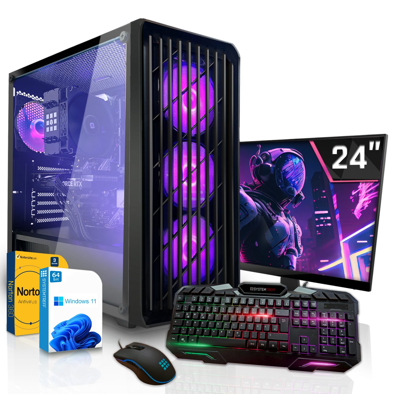 SYSTEMTREFF Basic Gaming-PC-Komplettsystem (24", Intel Core i5 12400F, GeForce GTX 1650, 16 GB RAM, 512 GB SSD, Windows 11, WLAN)