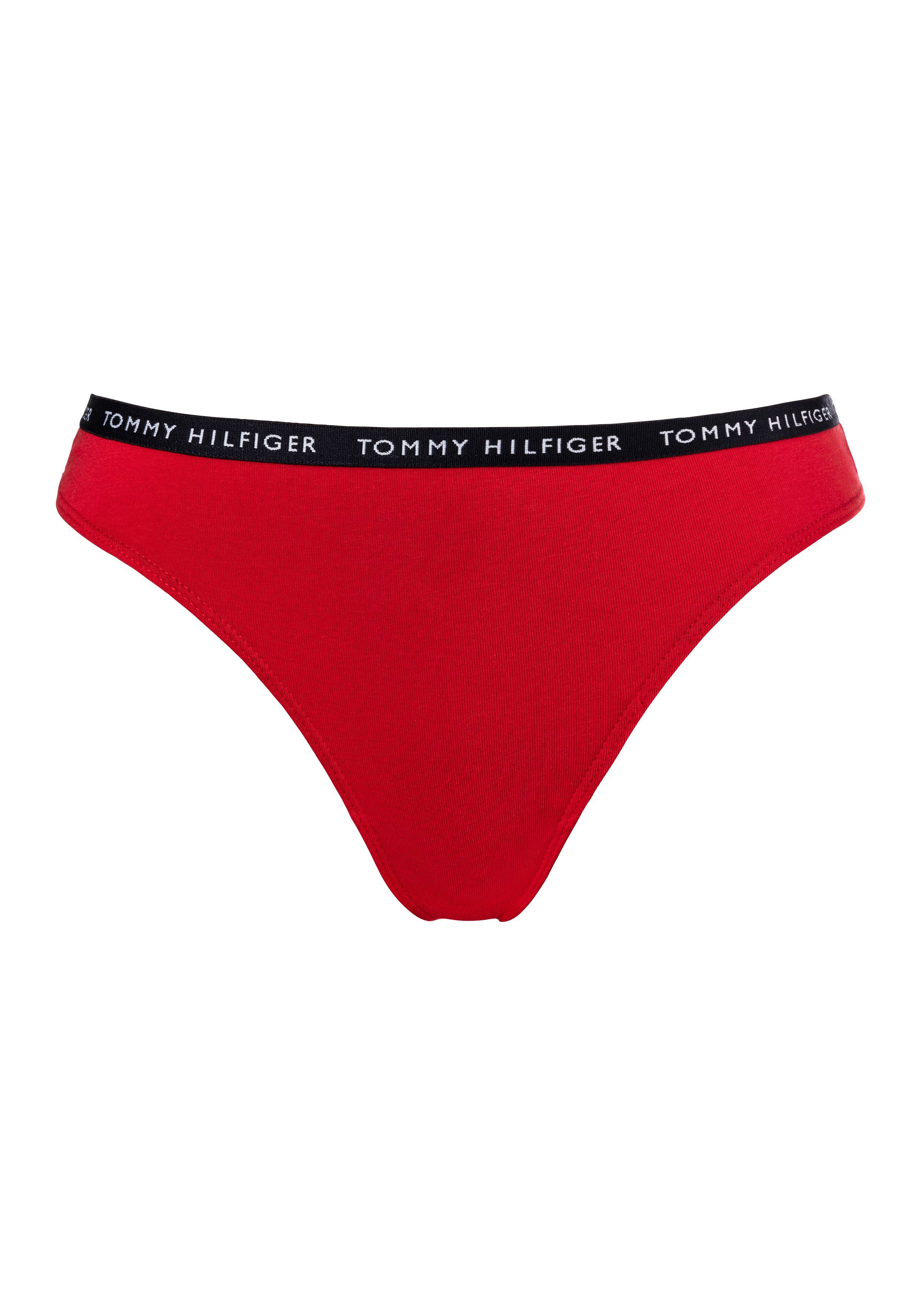 Logobündchen (3-St) rot blau, weiß, Hilfiger T-String schmalem Tommy mit Underwear