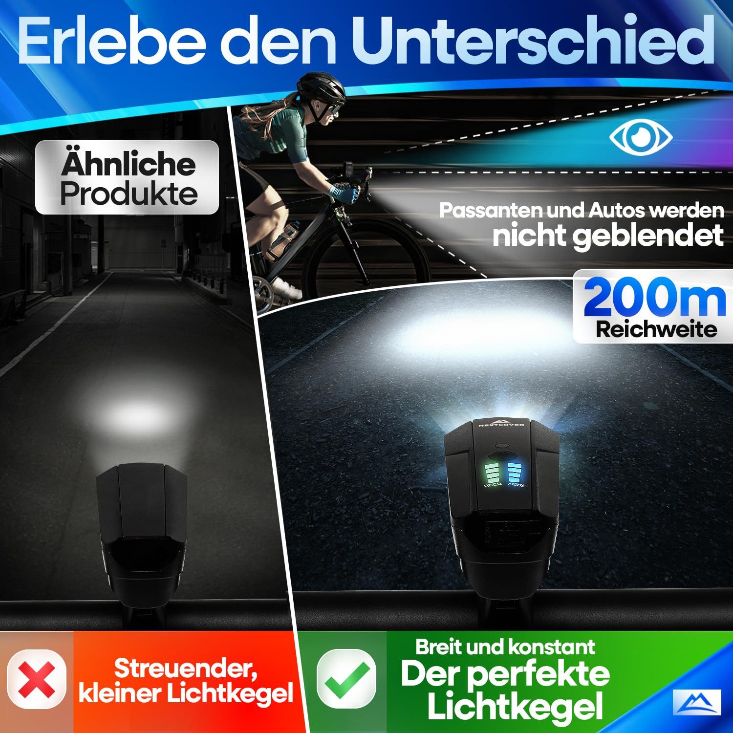 Nextcover Fahrradbeleuchtung NEXTCOVER® Fahrradlicht Set mit [LightSense] Sensor & 11h Akkulaufzeit – Bild 5 von 5