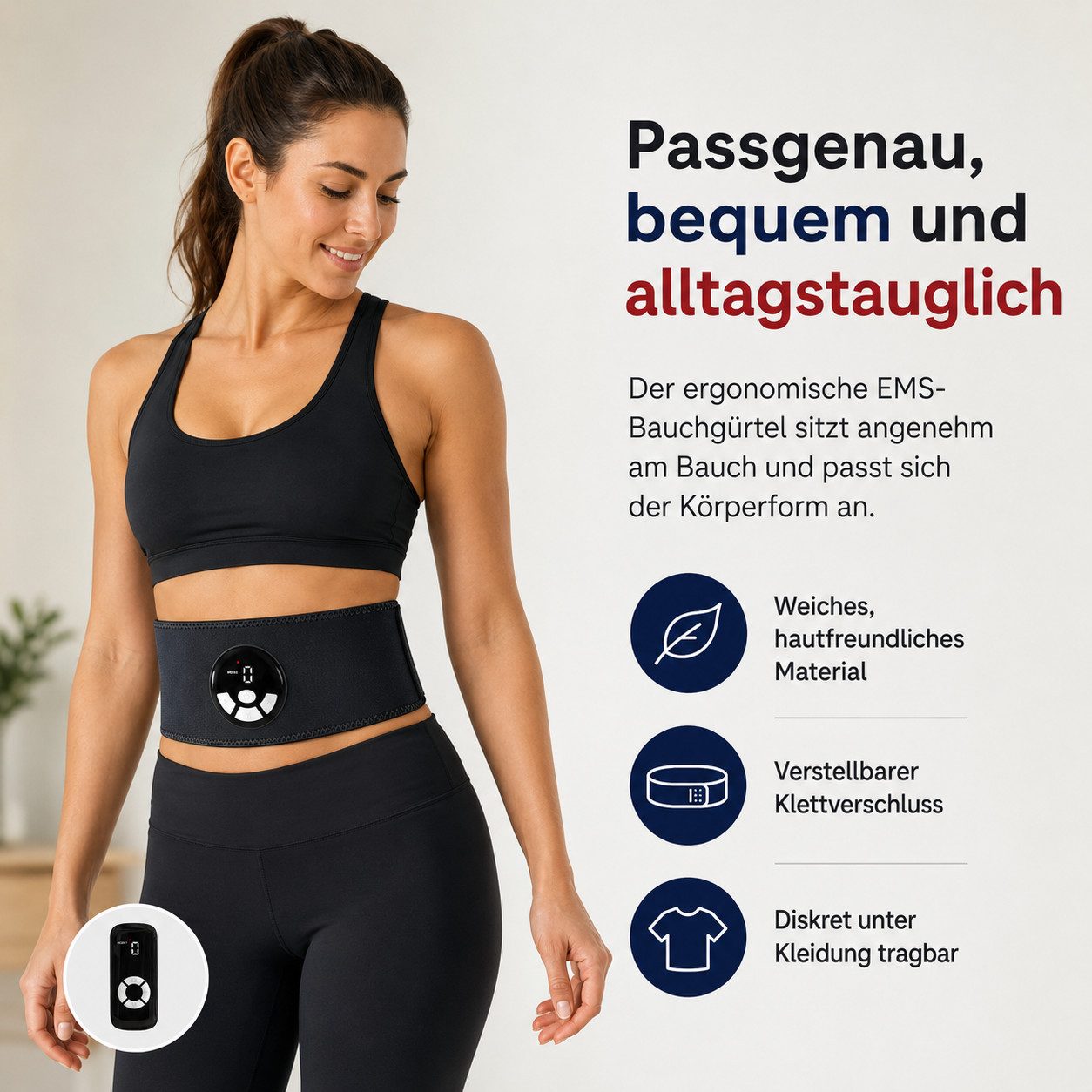 Tekoo EMS-Bauchmuskeltrainer mit Wärmefunktion, EMS Fitnessgürtel mit Heizung, Akku Bauchtrainer, (Bauchtrainer-Set, 3-teiliges Set), EMS mit 3-Stufen Wärmefunktion, Nutzung ohne Gel-Pads möglich
