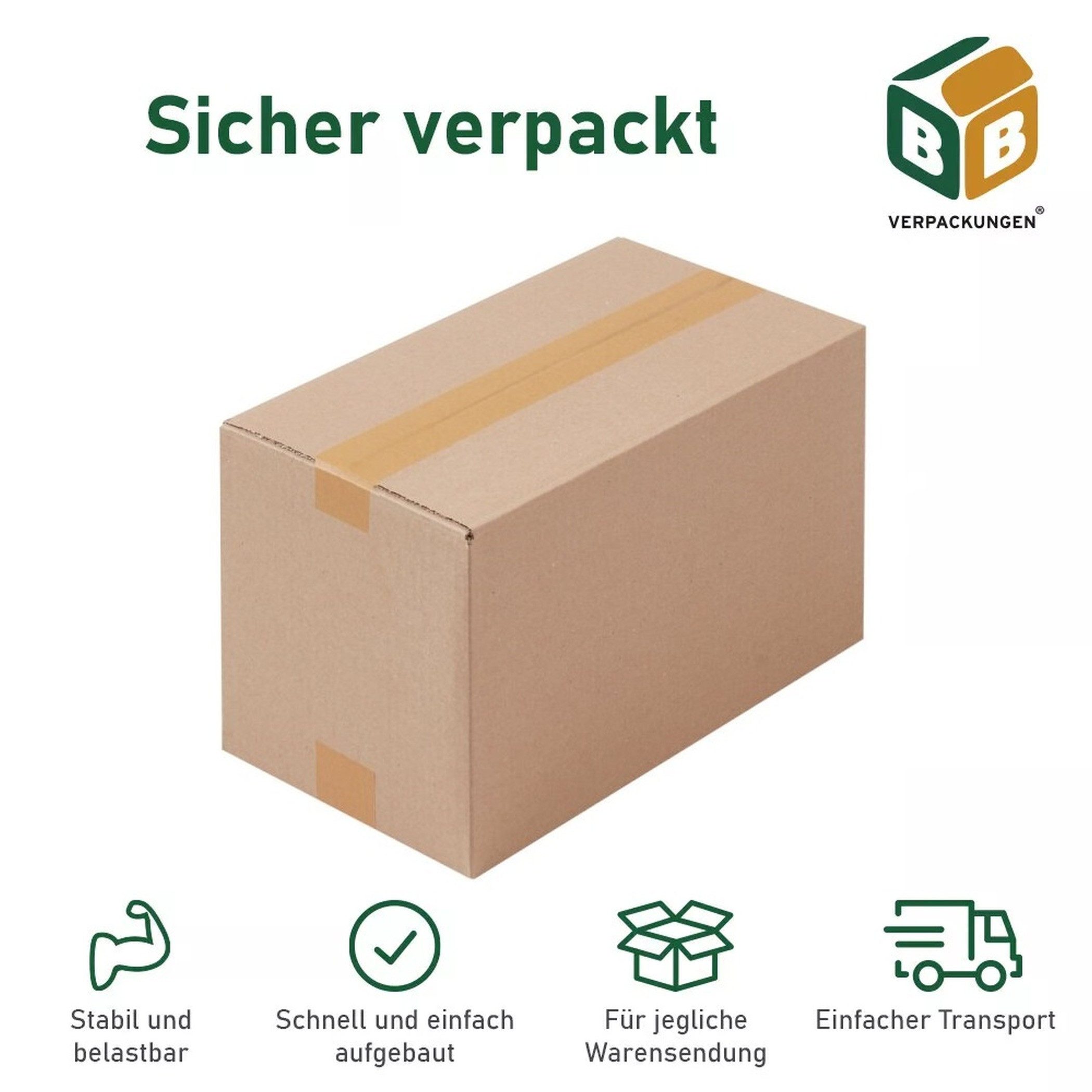 BB-Verpackungen Versandkarton Faltkartons (385 x 185 x 170 mm), 2-wellig, 385 mm x 185 mm x 170 mm, 360 Stück