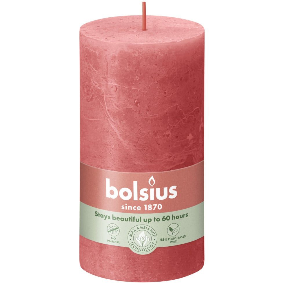 Bolsius Stumpenkerze Bolsius Rustik Stumpenkerze rosa blüte, Höhe: 13
