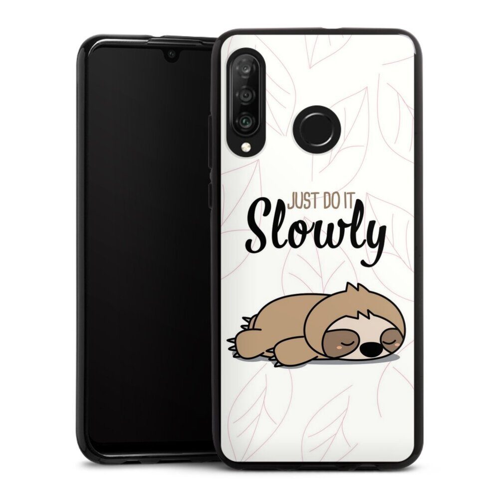 DeinDesign Handyhülle Tiere Faultier lazy sunday Just Do It Slowly Sloth,  Huawei P30 Lite New Edition Silikon Hülle Bumper Case Smartphone Cover