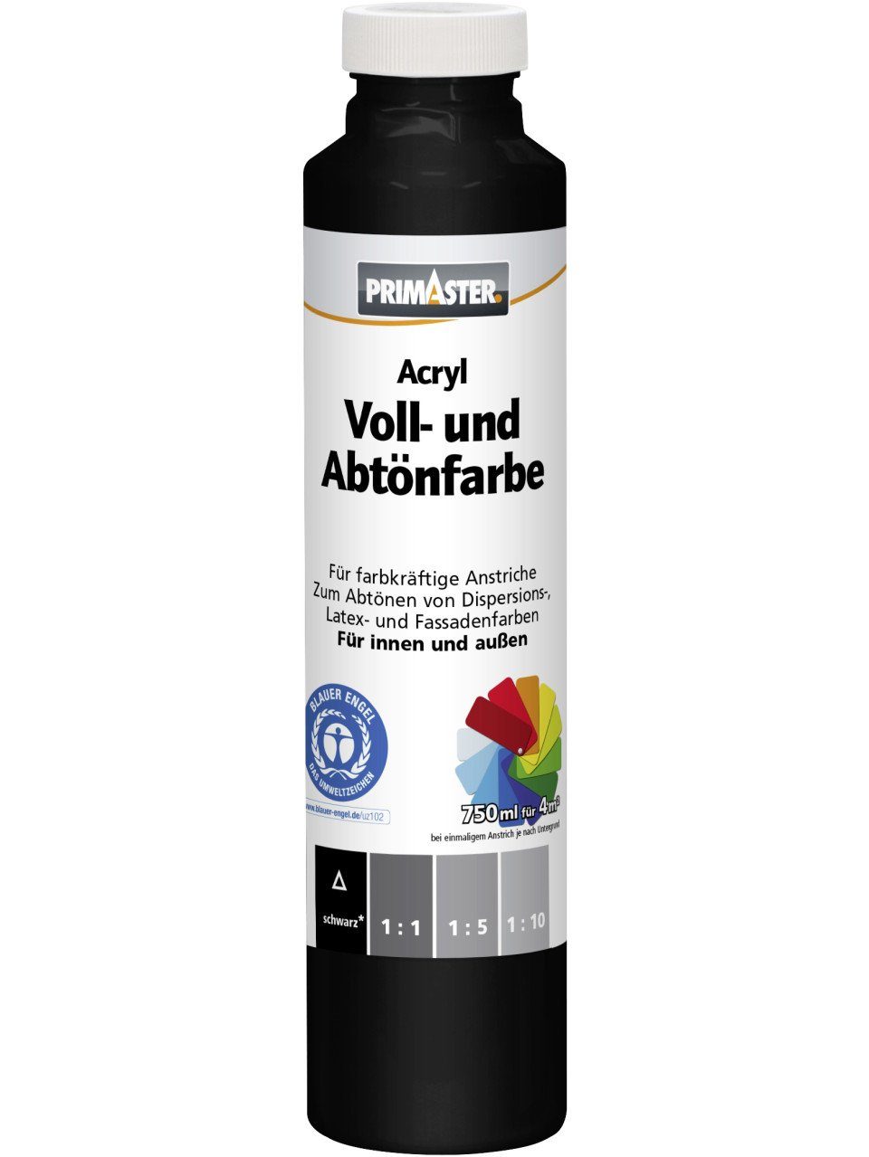 schwarz Voll- Vollton- und Primaster Abtönfarbe und Primaster matt Abtönfarbe 750 ml