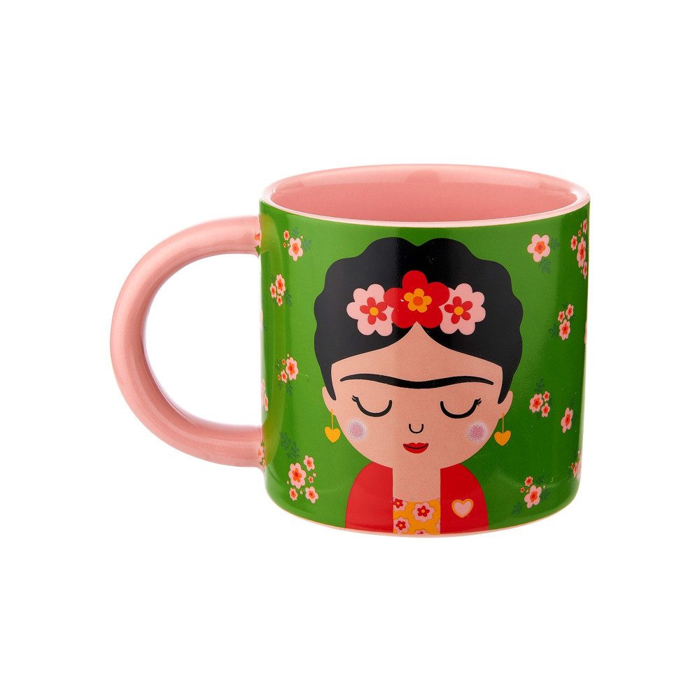 Sass & Belle Becher Frida Floral Becher für ca. 280 ml, Boho, Frida Kahlo, Porzellan, handbemalt, ca. 12 x 8,5 x 8 cm