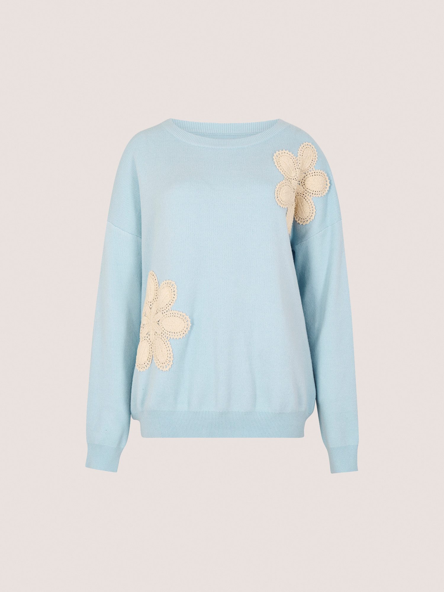 Rundhalspullover Bestickter Pullover
