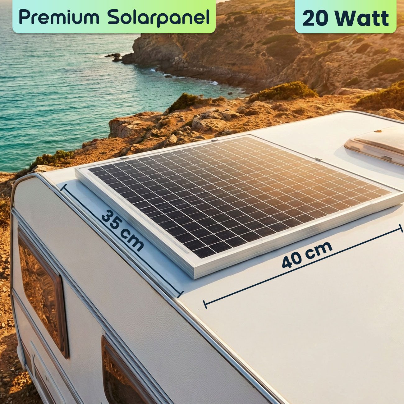 shop'n smile ideoon Solarmodul 20W Solarpanel Monokristallin Solarmodul mit MC4 Kabel 21,8V 40x35cm, IP65 Schutz & 1,2m MC4 auf DC Kabel/Gewicht 1,3 Kg