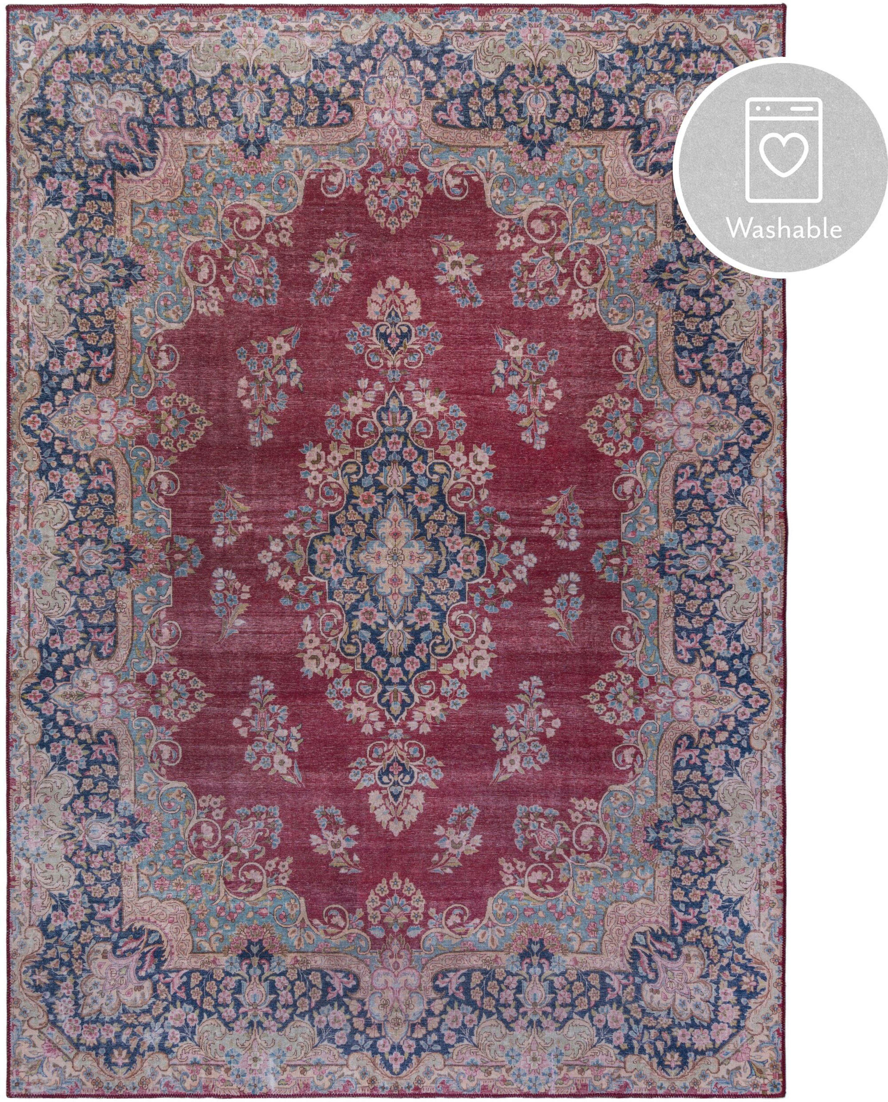 Teppich Colby, FLAIR RUGS, rechteckig, Höhe: 7 mm, fußbodenheizungsgeeignet, Orient-Optik, Vintage Design, waschbar rot | Kurzflor-Teppiche