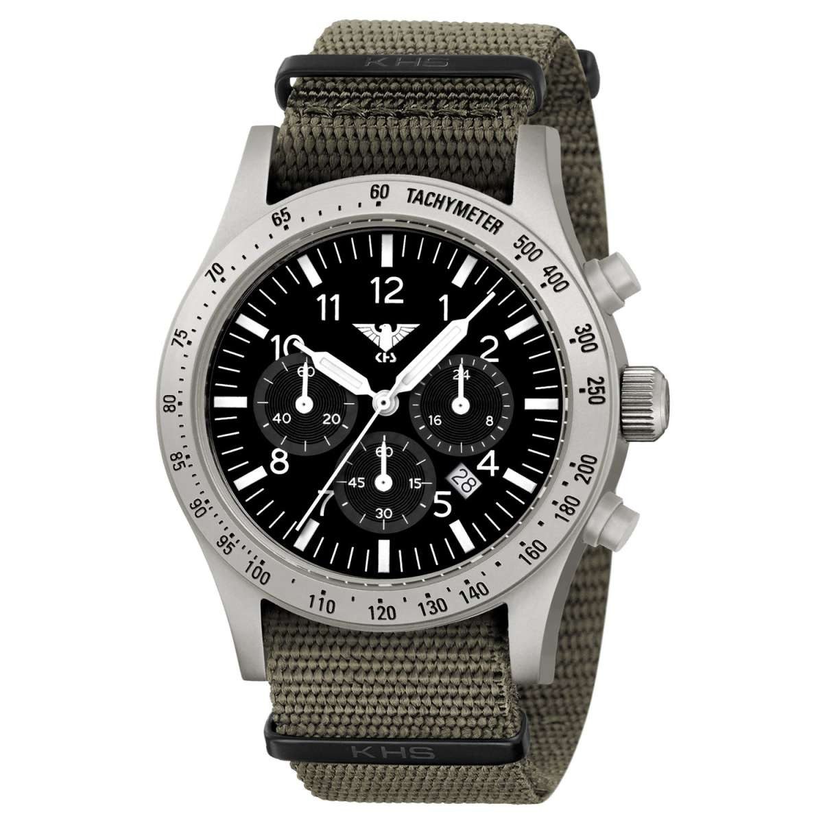 KHS Quarzuhr PLASSC.NSGO, Herrenuhr Platoon Solar Chronograph Stahl Nato Grau