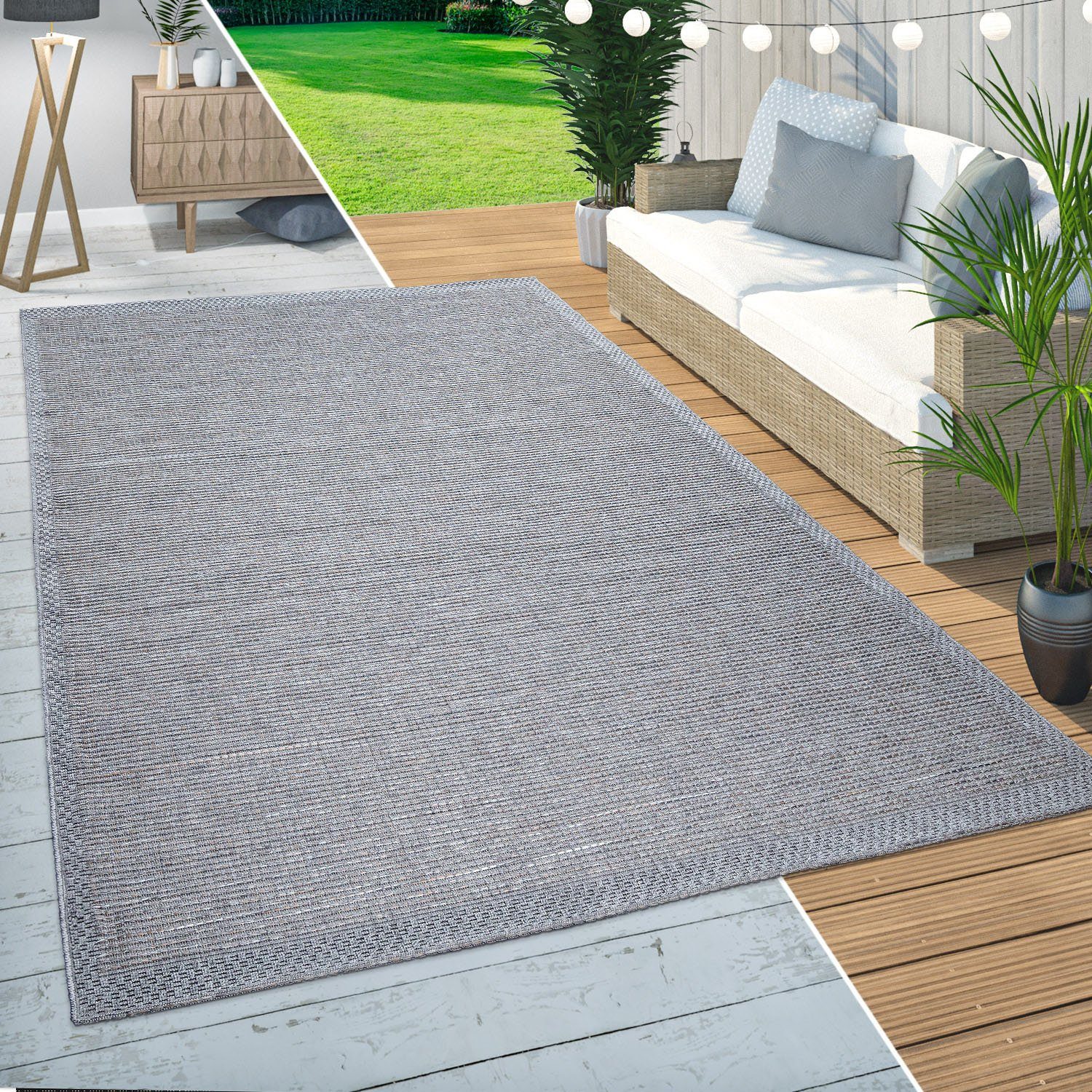 Paco beige und Quebec Flachgewebe, meliert, Wohnzimmer Höhe: Outdoor 135, In- mm, Teppich rund, geeignet, Home, 4