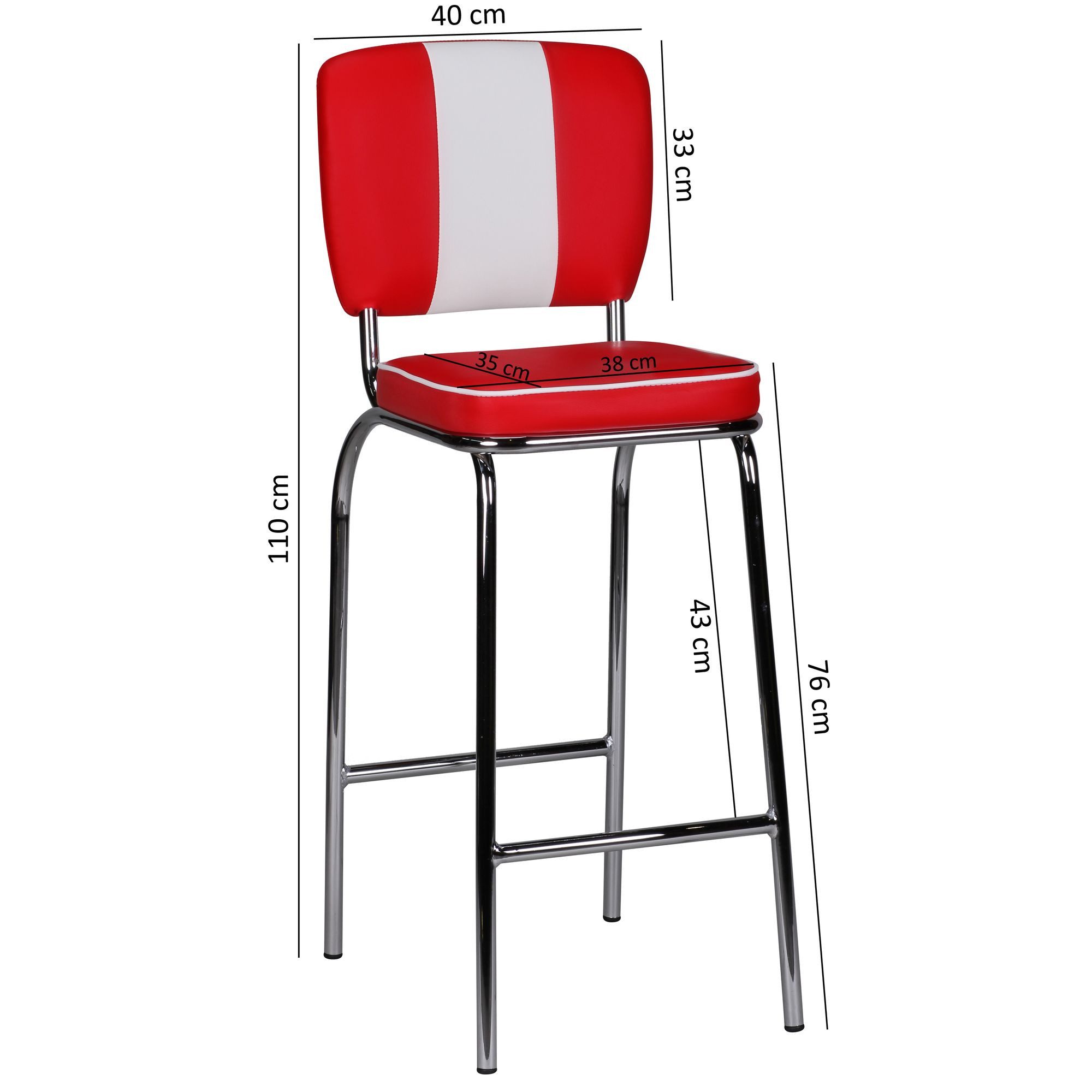 FINEBUY Barhocker SuVa2789_2 2er Set American Diner Barstuhl 50er Jahre Retro Stuhl (Barstuhl Rot / Weiß, 2er Set American Diner), Design Tresenstuhl Kunstleder, Tresenhocker USA