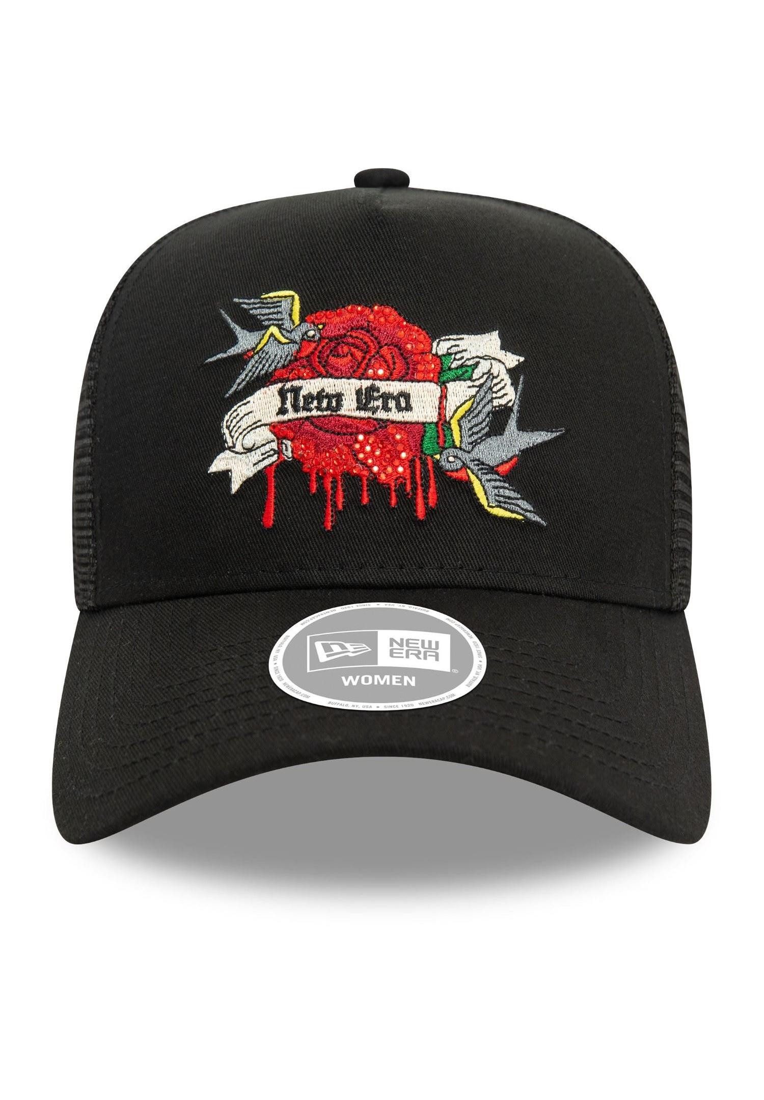New Era Baseball Cap Tattoo Graphic Schwarz Verstellbare A-Frame Damen Trucker Cap New Era (1-St)