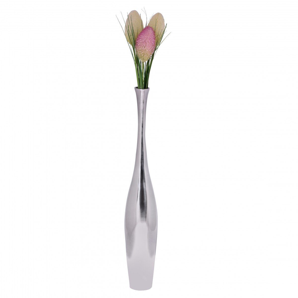 möbelando Dekovase BOTTLE, Deko Vase groß BOTTLE S Aluminium modern mit 1 Öffnung in Silber, Hohe Alu Blumenvase handgefertigt, Große Dekovase für Blumen