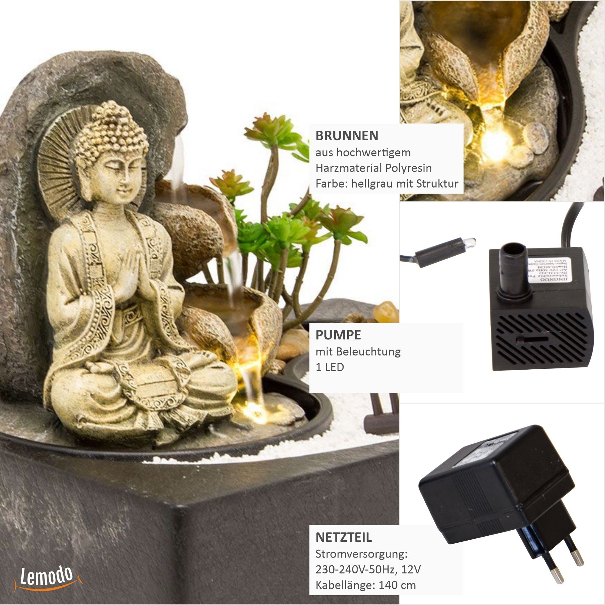 Lemodo Zimmerbrunnen Tischbrunnen mit Zen-Garten, Pumpe günstig online kaufen