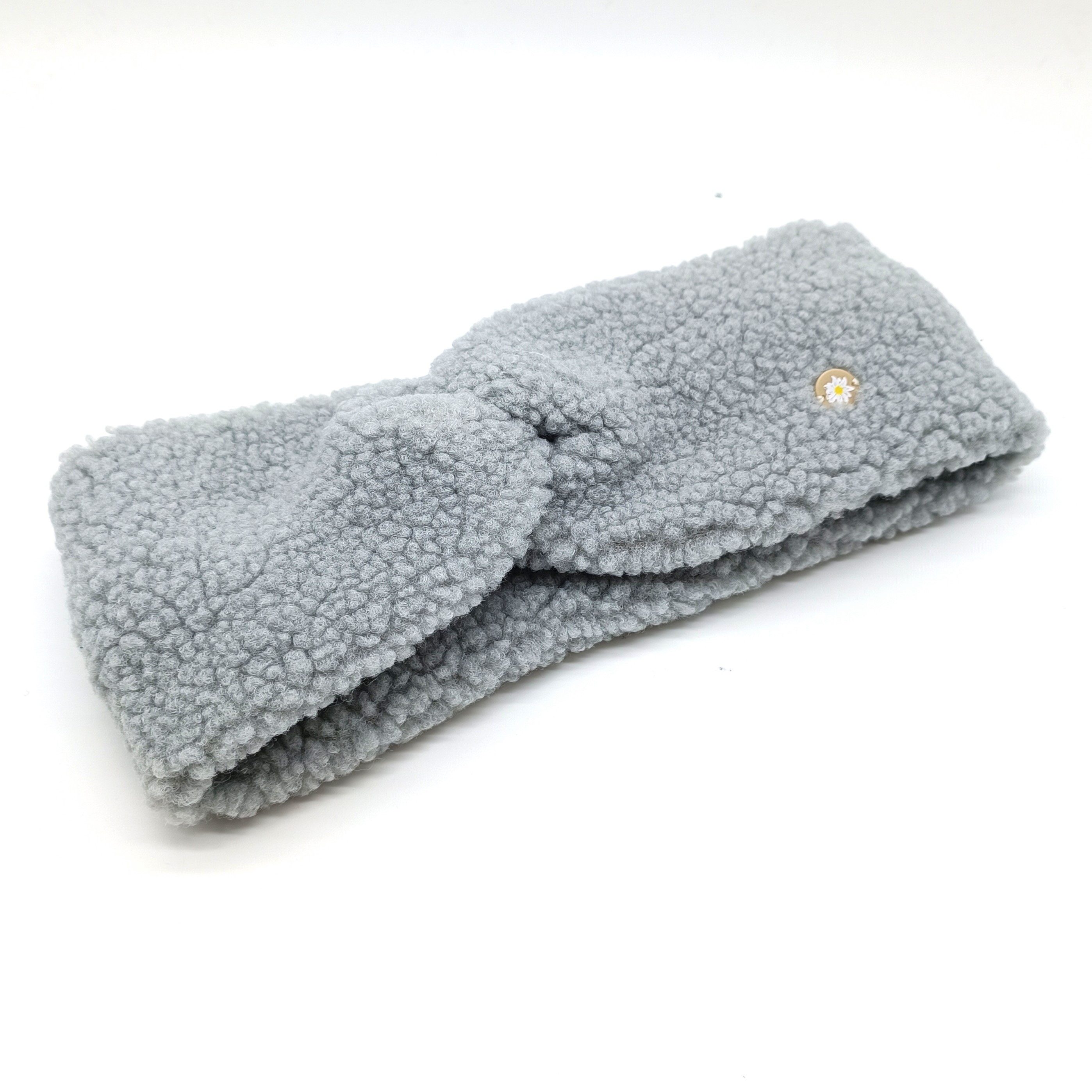 Bavarian Caps Strickmütze Sherpa Stirnbandl "Edelweiß" blaugrau