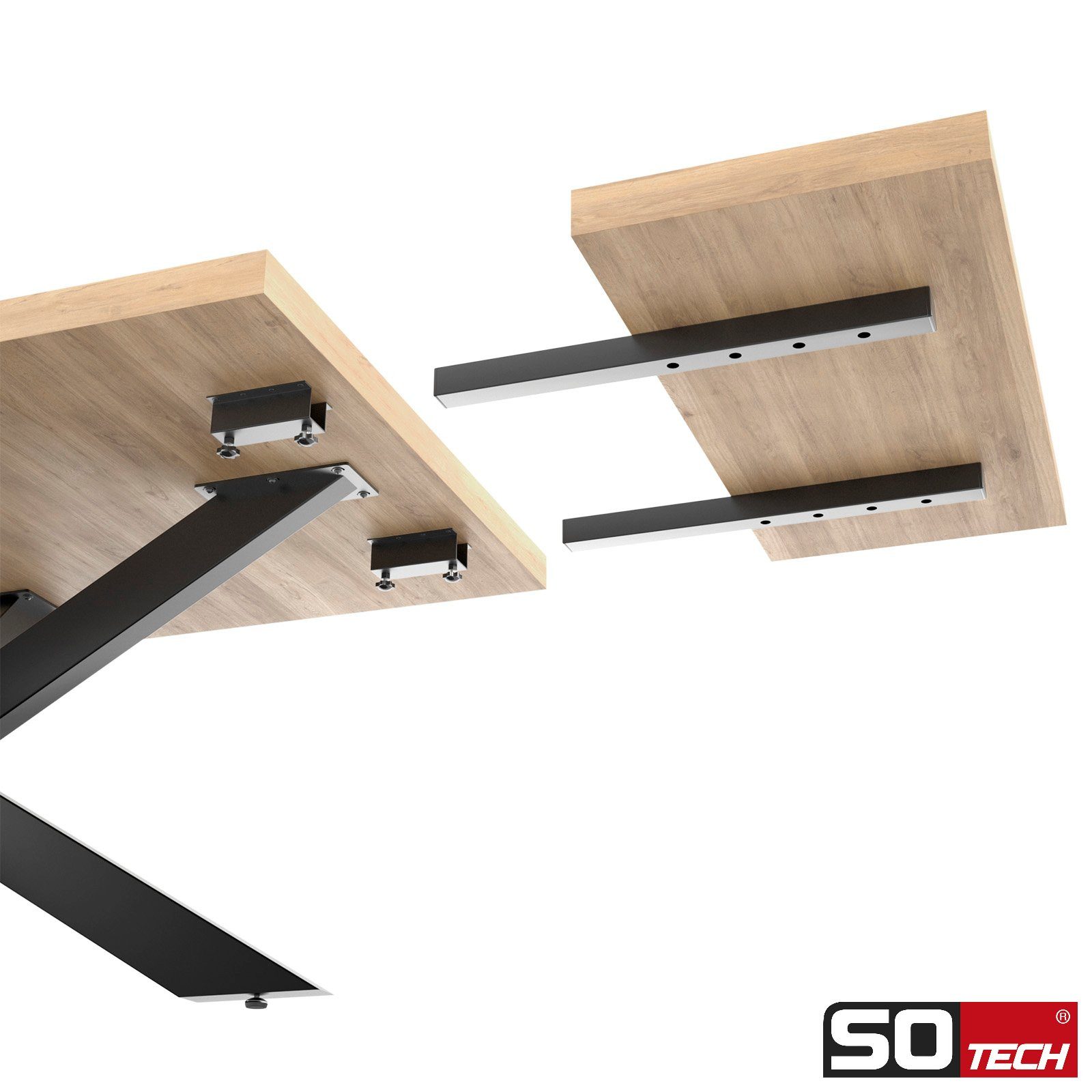 SO-TECH® Tischplatte Verlängerung 600 x 40 x 40 mm schwarz Ansteckbeschlag (2 St), zur Erweiterung von Ess-, Schreib und Küchentischen – Bild 5 von 5
