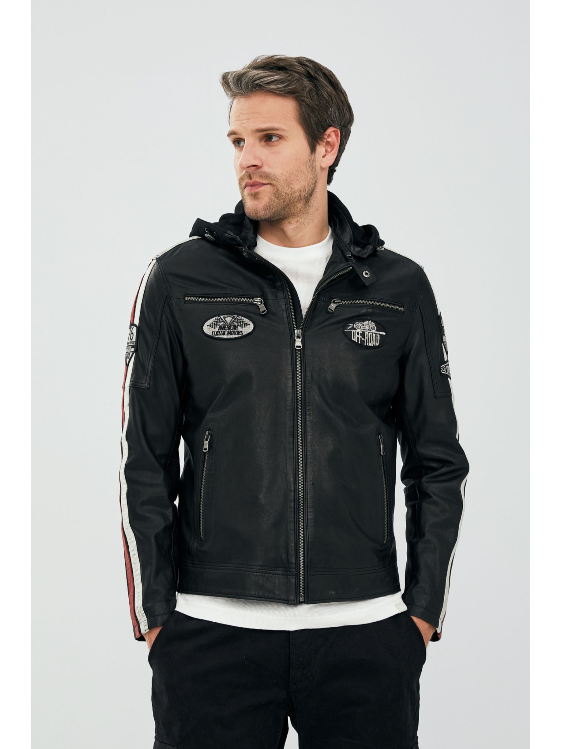 Derimod Lederjacke Formula Kapuzen-Sport-Lederjacke