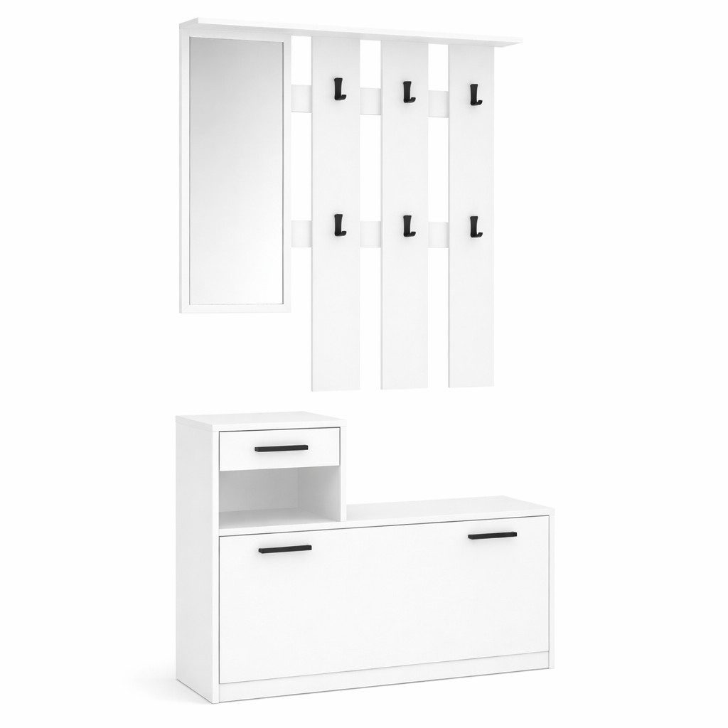 OTTO home Garderoben-Set Luna Kommode mit 1 Klappe + 1 Schubkasten, Paneel mit Spiegel 6 Haken, (2-St), Kompaktes Garderoben-Set für ein stilvolles und ordentliches Zuhause