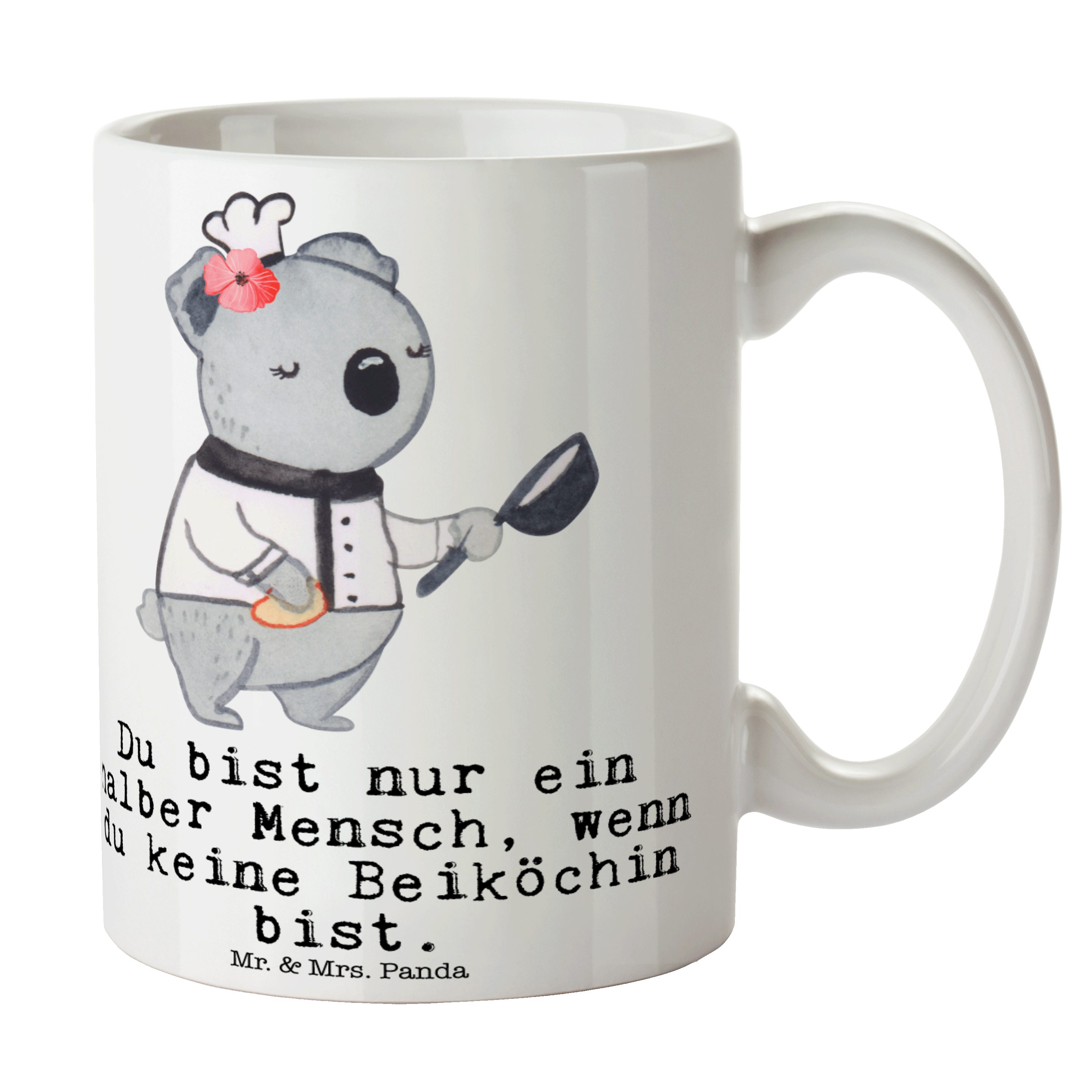 Mr. & Mrs. Panda Tasse Beiköchin mit Herz - Weiß - Geschenk, Hilfsköchin, Jungkoch, Porzella, Keramik