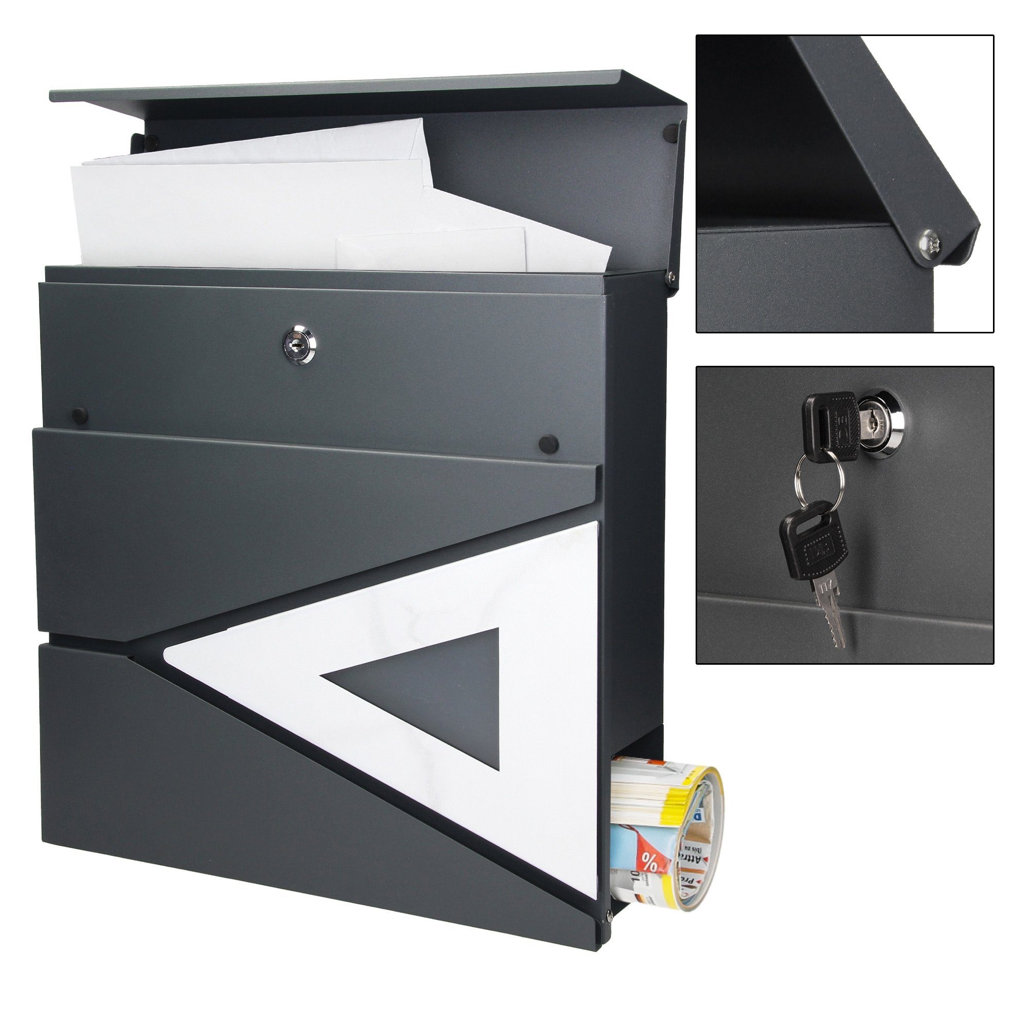 aus cm Anthrazit/Weiß-Marmoroptik Stahl Briefkasten Briefkasten 37x36,5x11 ML-DESIGN