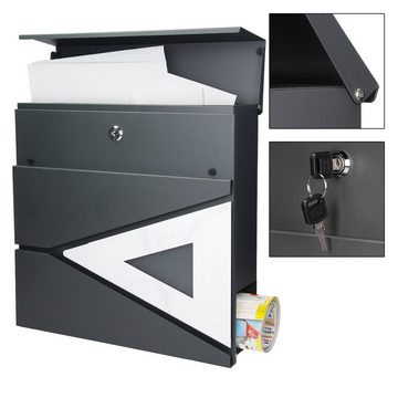 ML-DESIGN Briefkasten Wandbriefkasten Postkasten Mailbox, Anthrazit/Weiß-Marmoroptik 37x36,5x11cm Stahl 2 Schlüssel