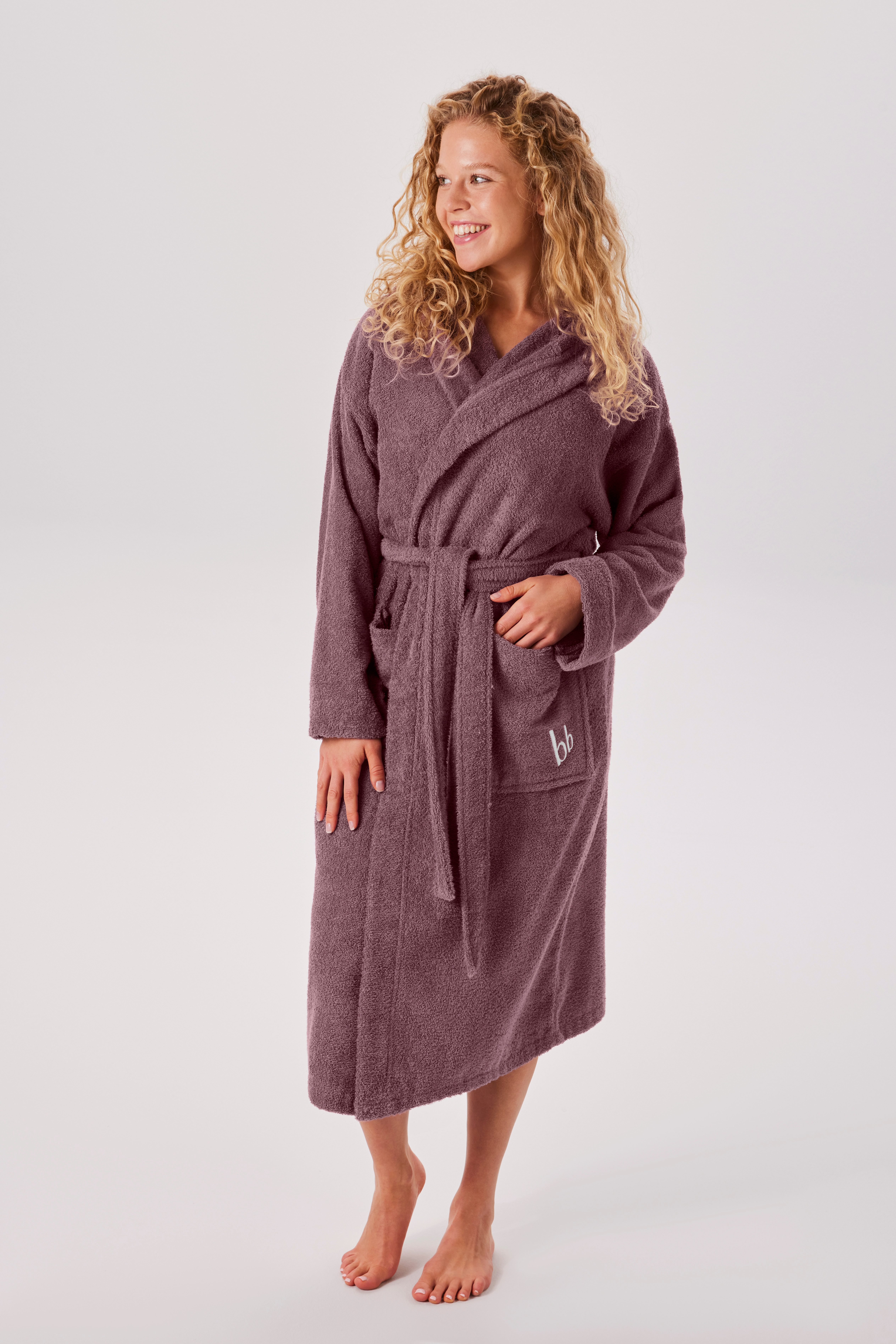 Bruno Banani Unisex-Bademantel Robby, ideal für Sauna & Spa, Standard, Premium und Überlänge, Langform, Walkfrottee, Kapuze, Gürtel, Damen & Herren Bademäntel, Baumwolle, mit Taschen, Sauna, XS-3XL